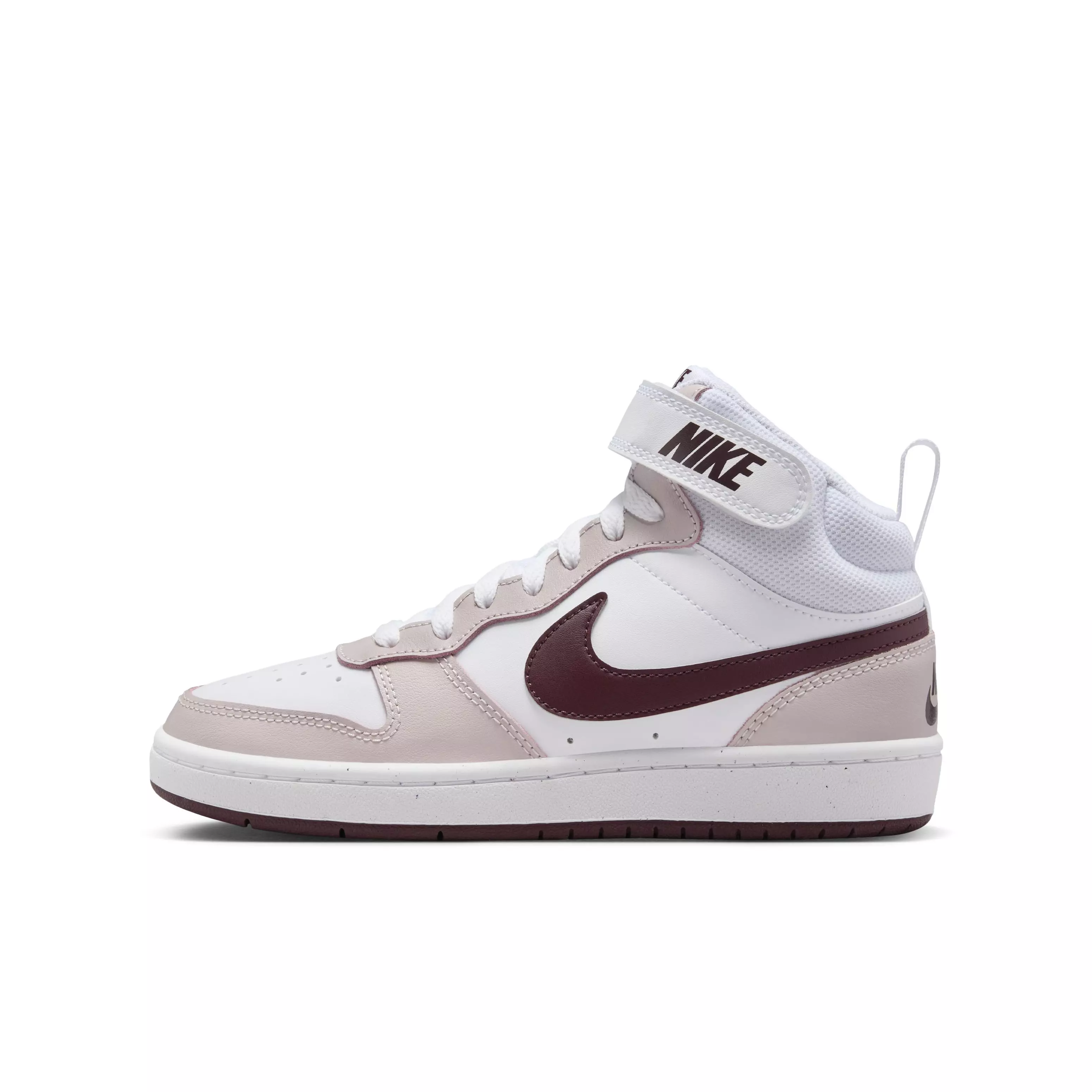 Nike Court Borough Mid 2 "White/Platinum Violet/Burgundy Crush" Grade School Girls' Shoe - WHITE/VIOLET/BURGUNDY
