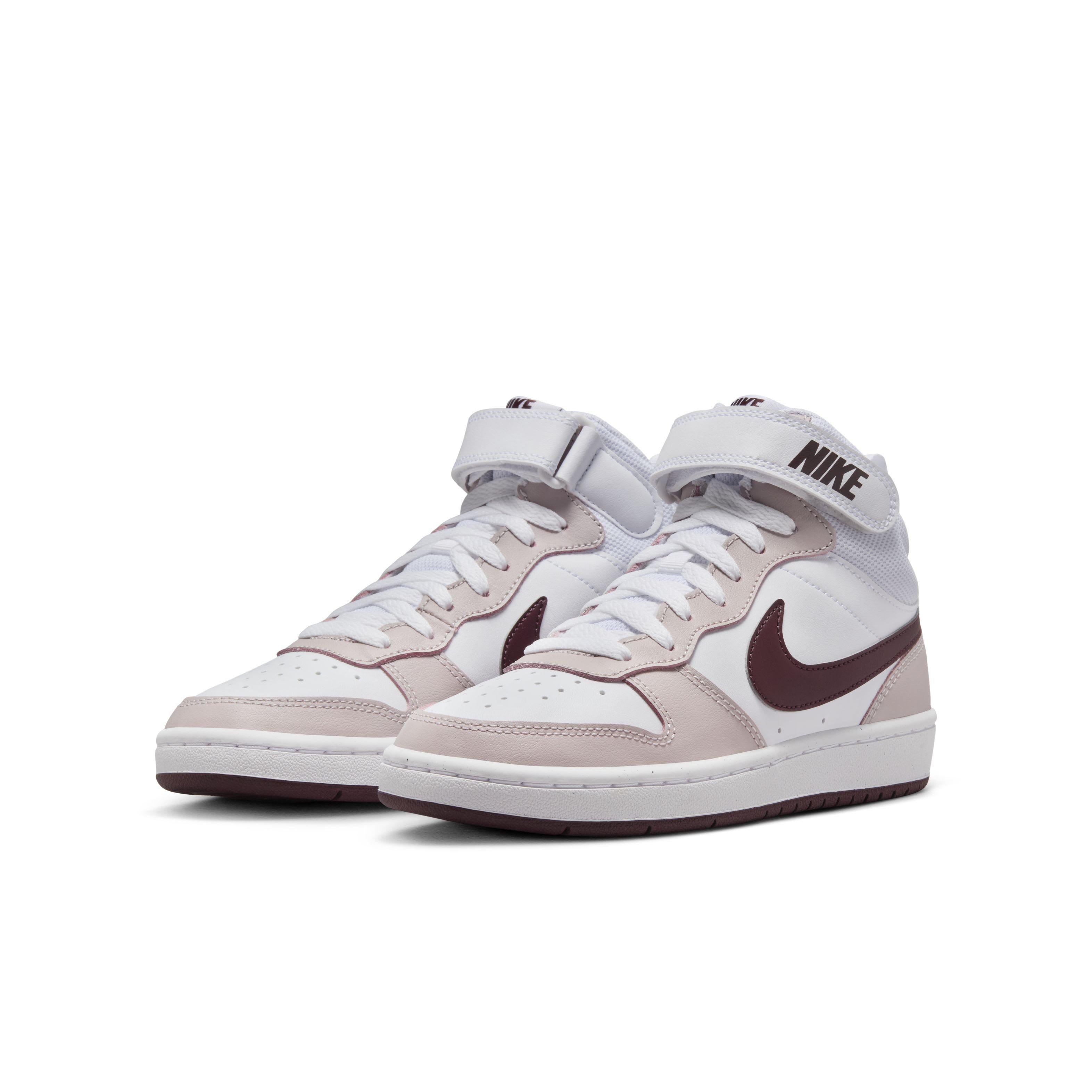 Nike Court Borough Mid 2 Grade School Girls' "White/Platinum Violet/Burgundy Crush" Shoe