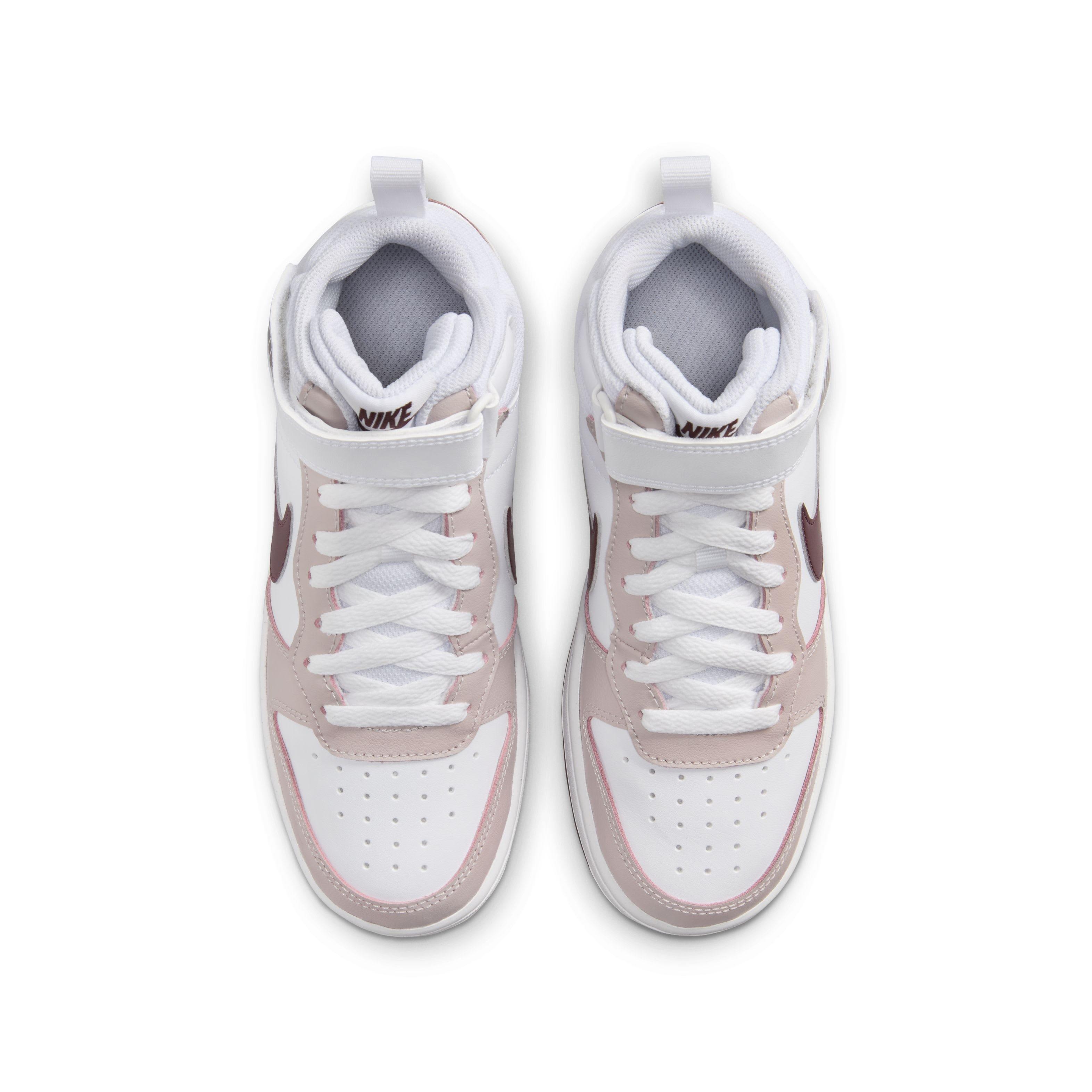 Nike Court Borough Mid 2 Grade School Girls' "White/Platinum Violet/Burgundy Crush" Shoe