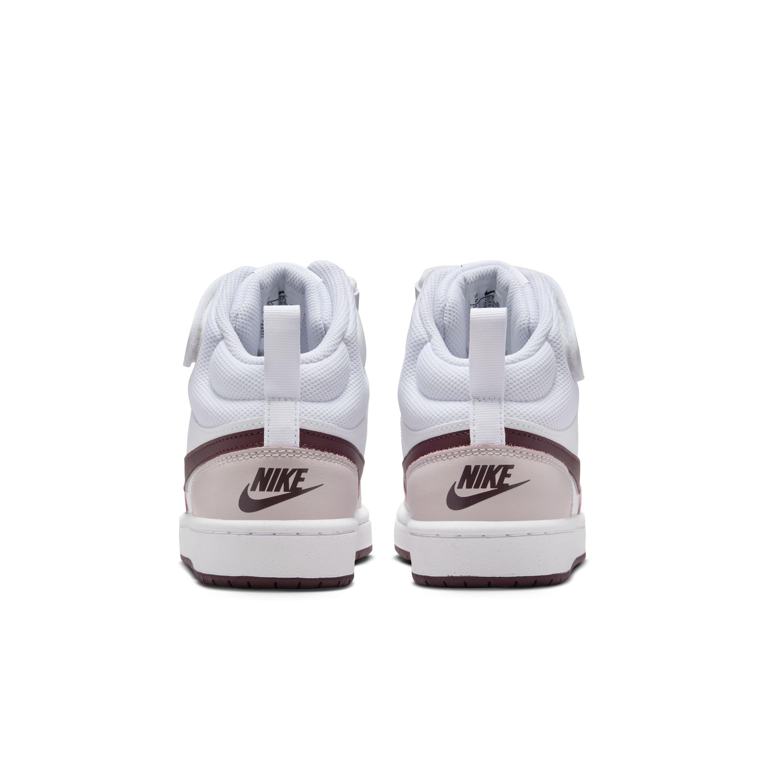 Nike Court Borough Mid 2 Grade School Girls' "White/Platinum Violet/Burgundy Crush" Shoe