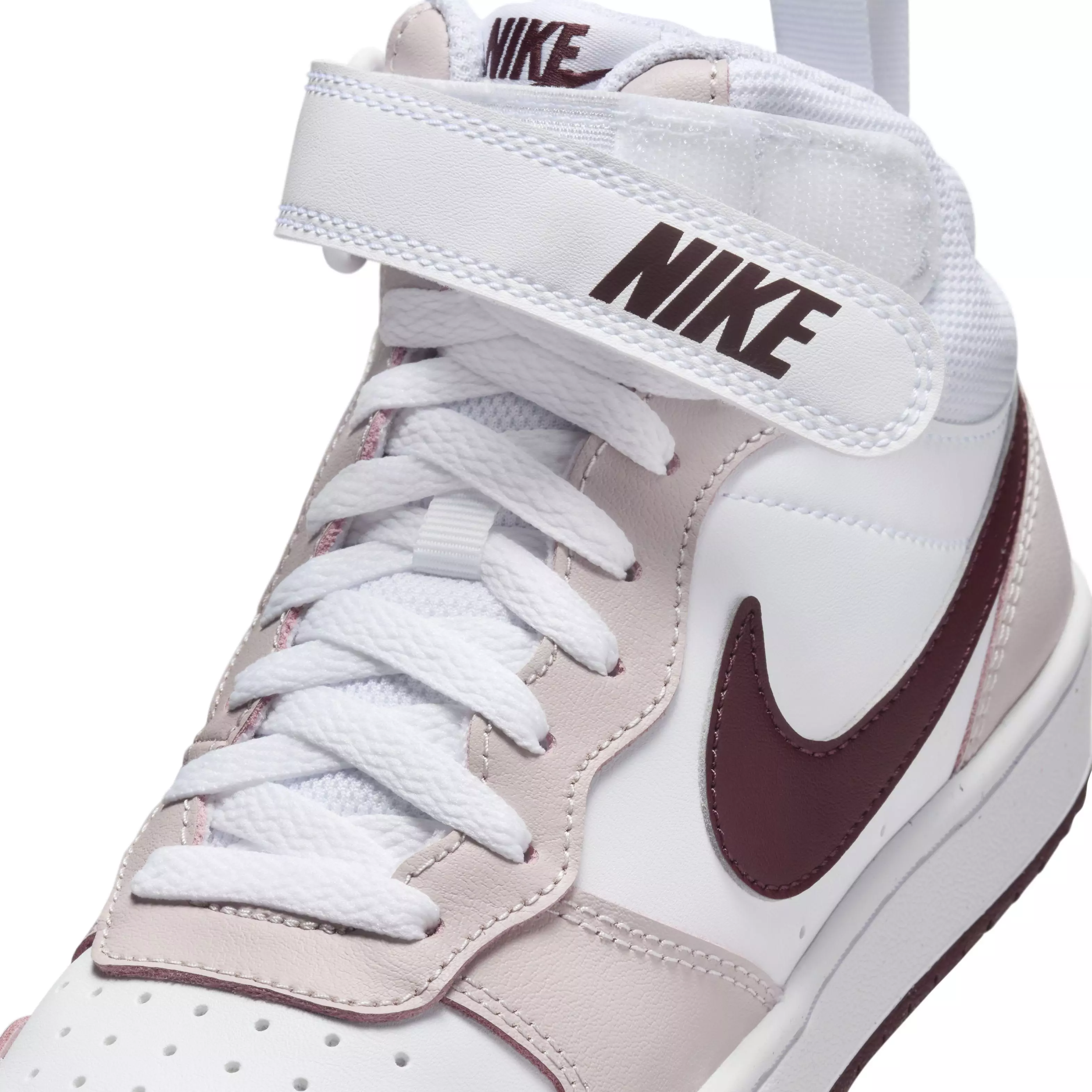 Nike Court Borough Mid 2 "White/Platinum Violet/Burgundy Crush" Grade School Girls' Shoe - WHITE/VIOLET/BURGUNDY