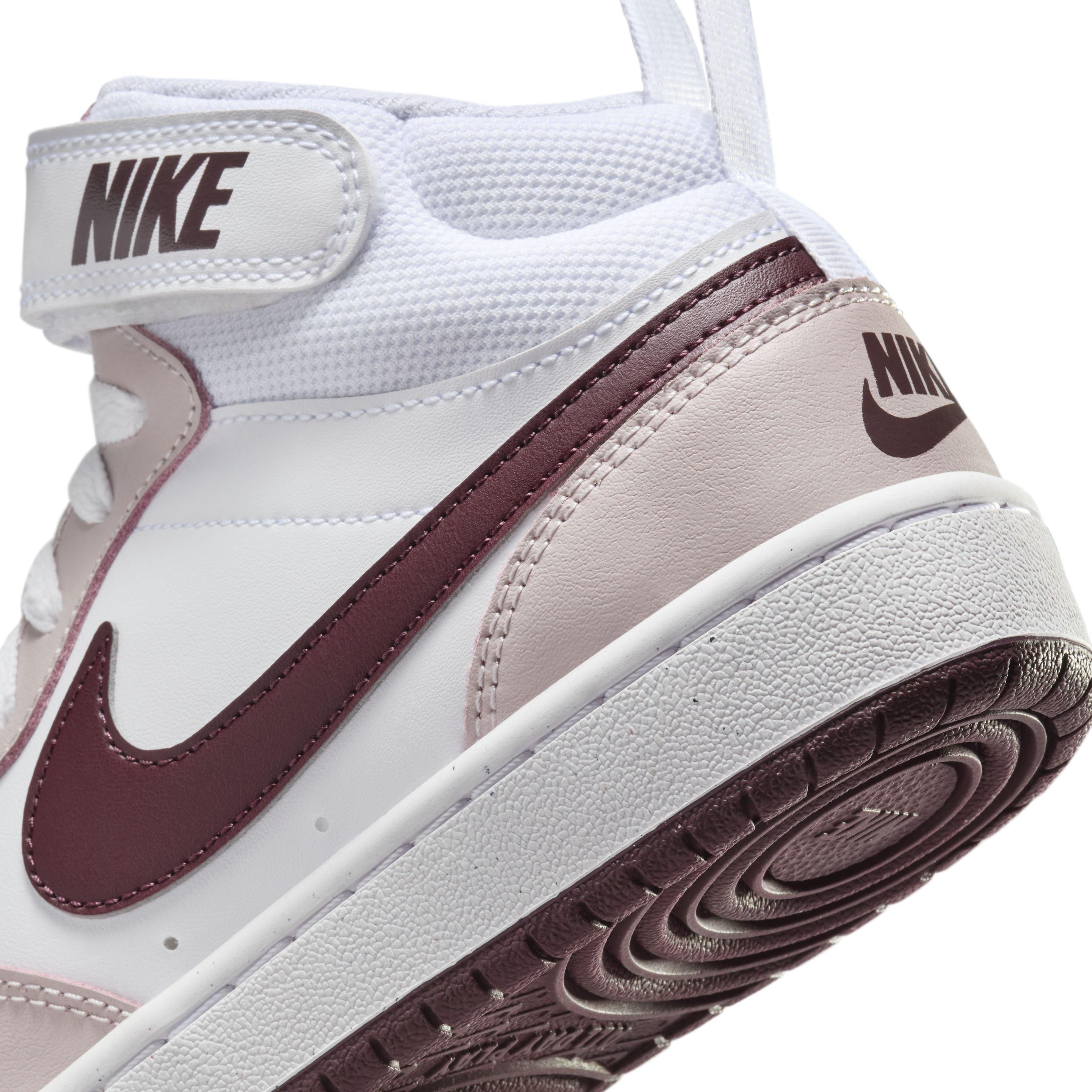 Nike Court Borough Mid 2 Grade School Girls' "White/Platinum Violet/Burgundy Crush" Shoe