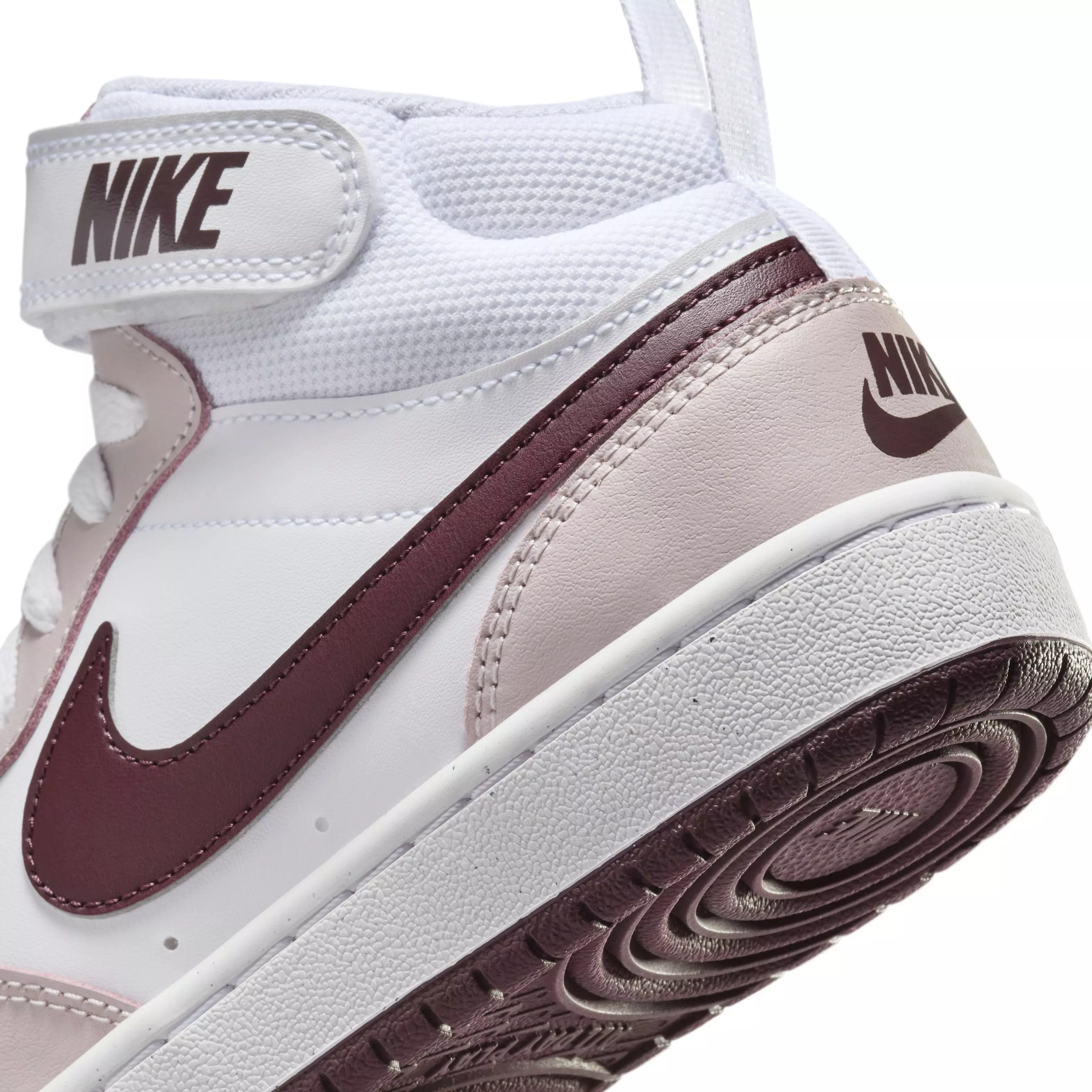 Nike Court Borough Mid 2 "White/Platinum Violet/Burgundy Crush" Grade School Girls' Shoe - WHITE/VIOLET/BURGUNDY