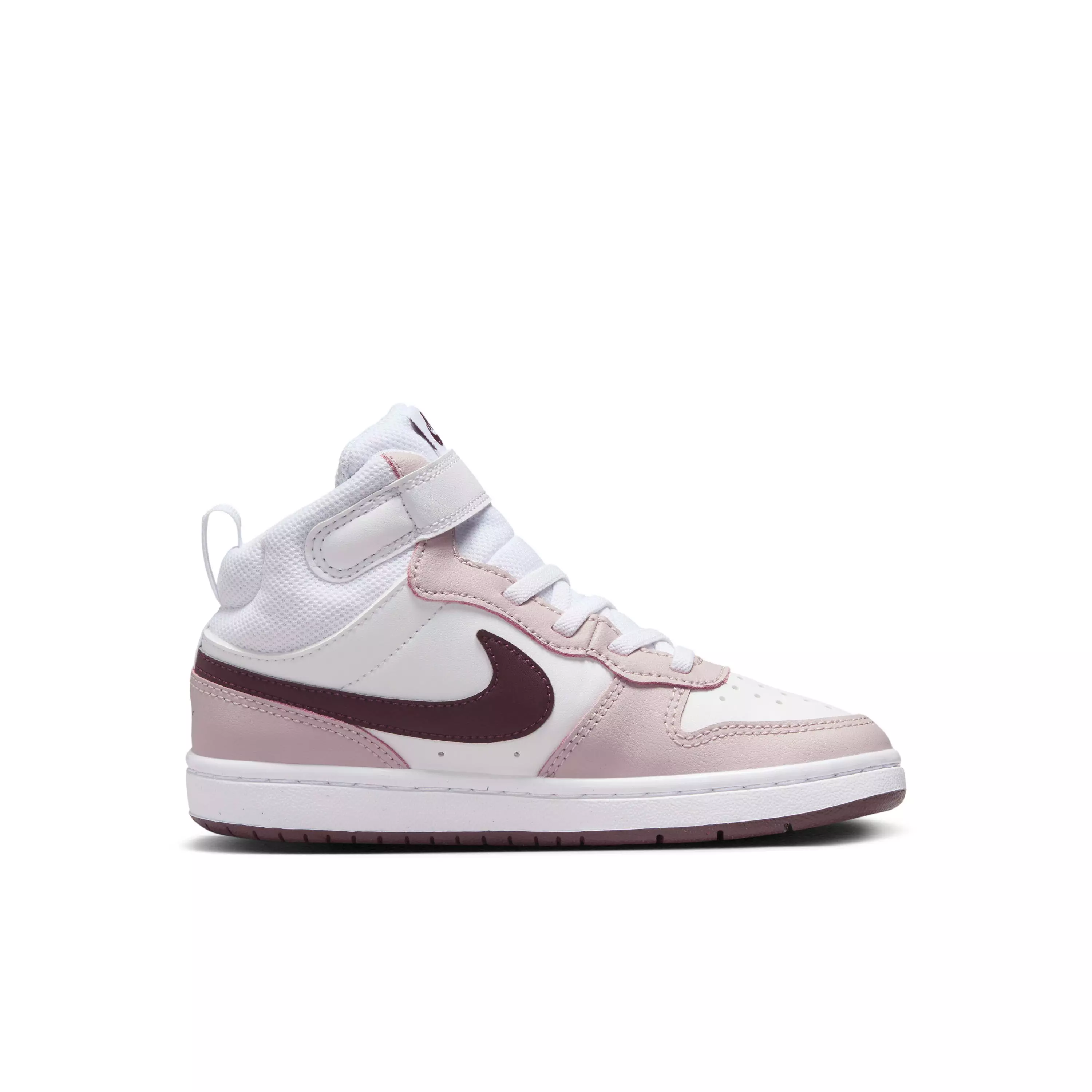 Nike Court Borough Mid 2 "White/Platinum Violet/Burgundy Crush" Preschool Girls' Shoe - WHITE/VIOLET/BURGUNDY