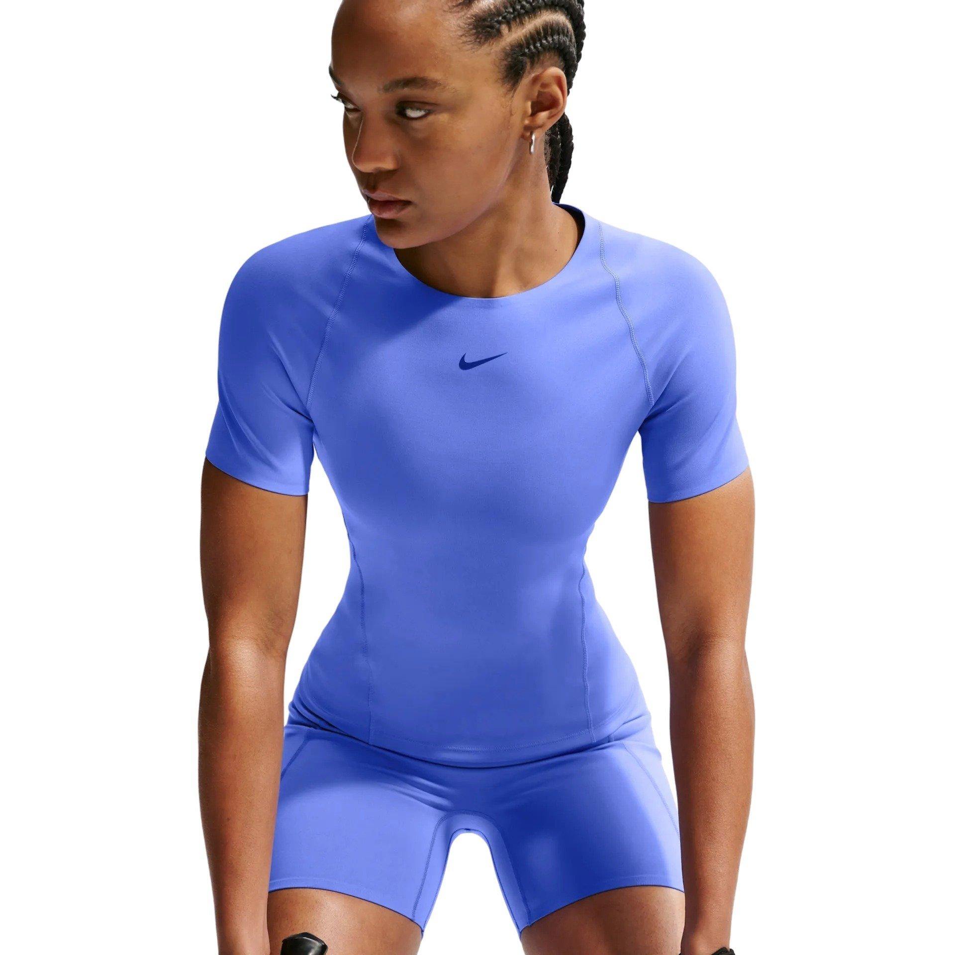 Nike Women's Universa Dri-FIT Short-Sleeve Top - Blue - BLUE Thumbnail View 3
