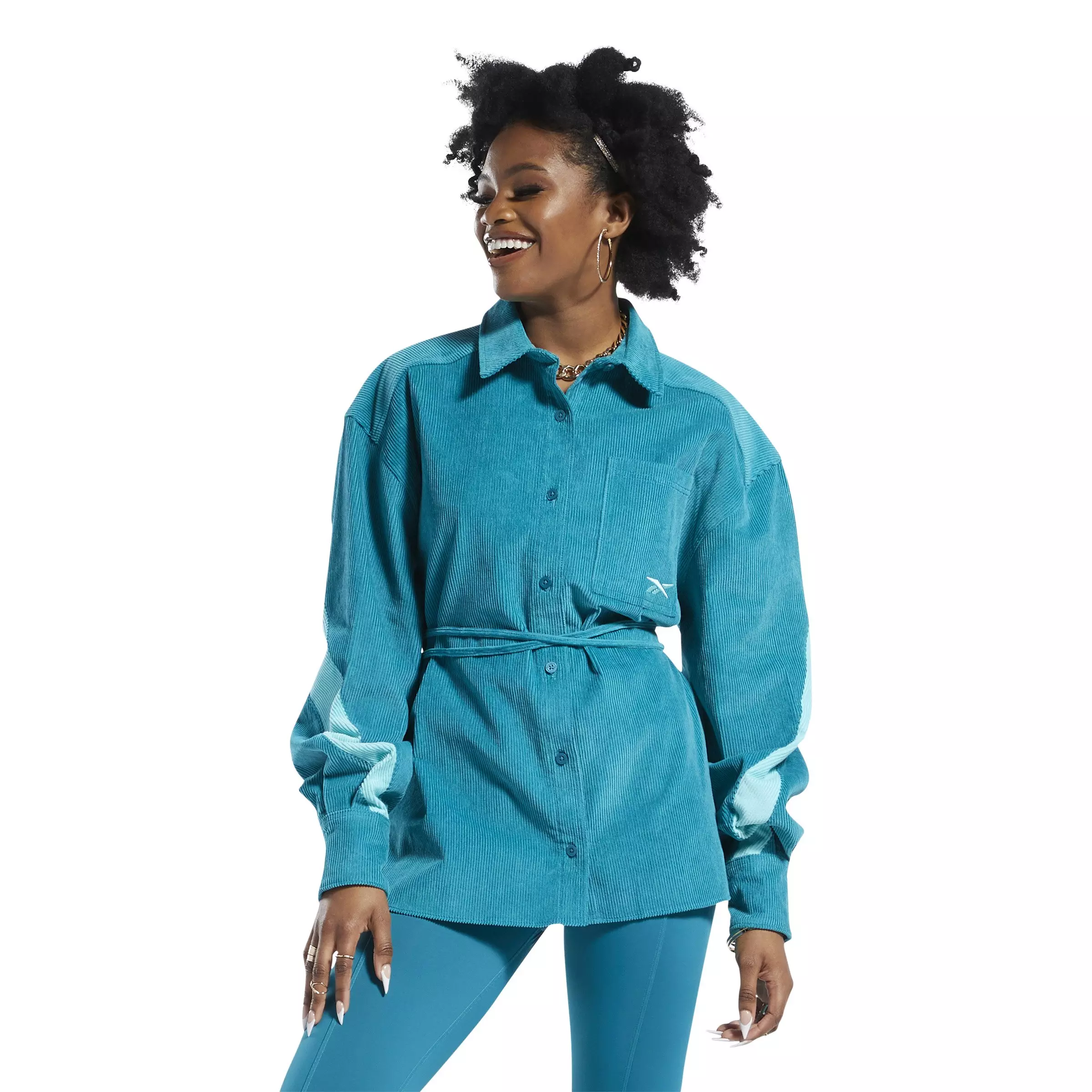 Reebok Women's Classics Cardi B Corduroy Cover-Up Jacket-Teal - TEAL