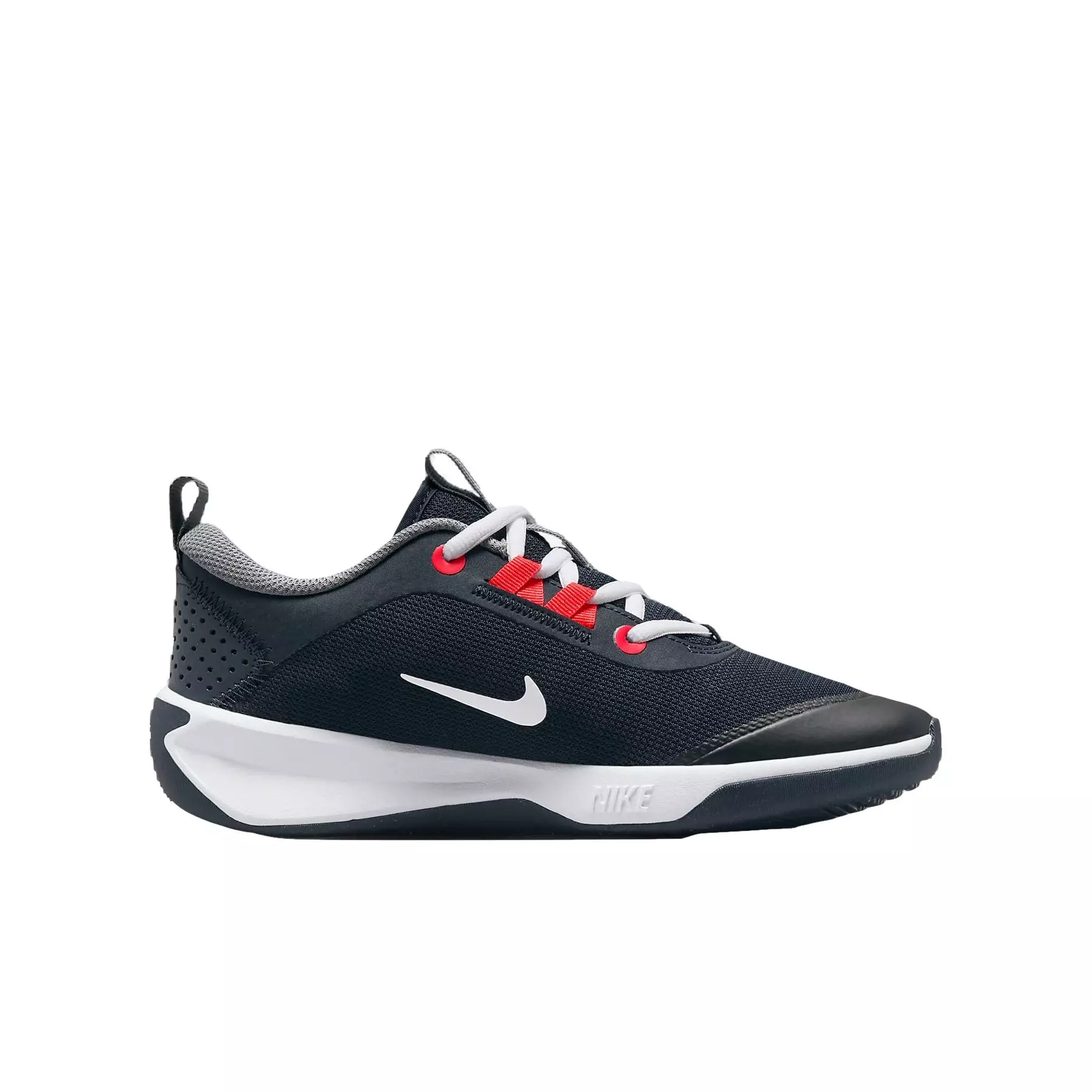 Nike Omni Multi-Court "Dark Obsidian/Smoke Grey/Bright Crimson/White" Grade School Boys' Shoe - DK OBSIDIAN/GREY/CRIMSON/WHITE