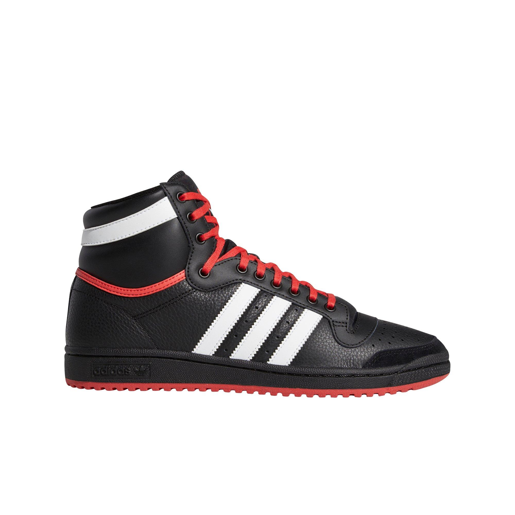 red and black adidas high tops