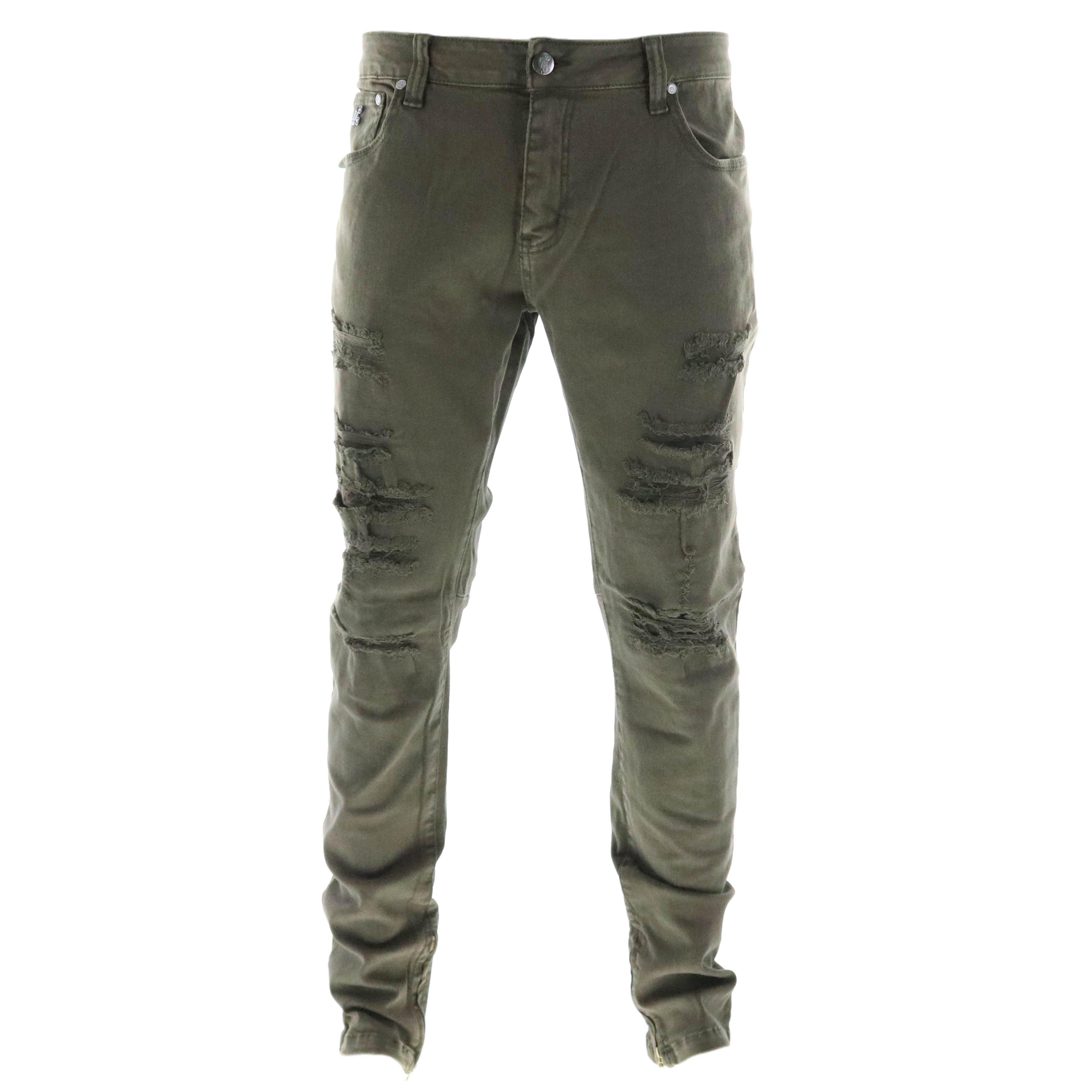 Olive green 2025 ripped jeans