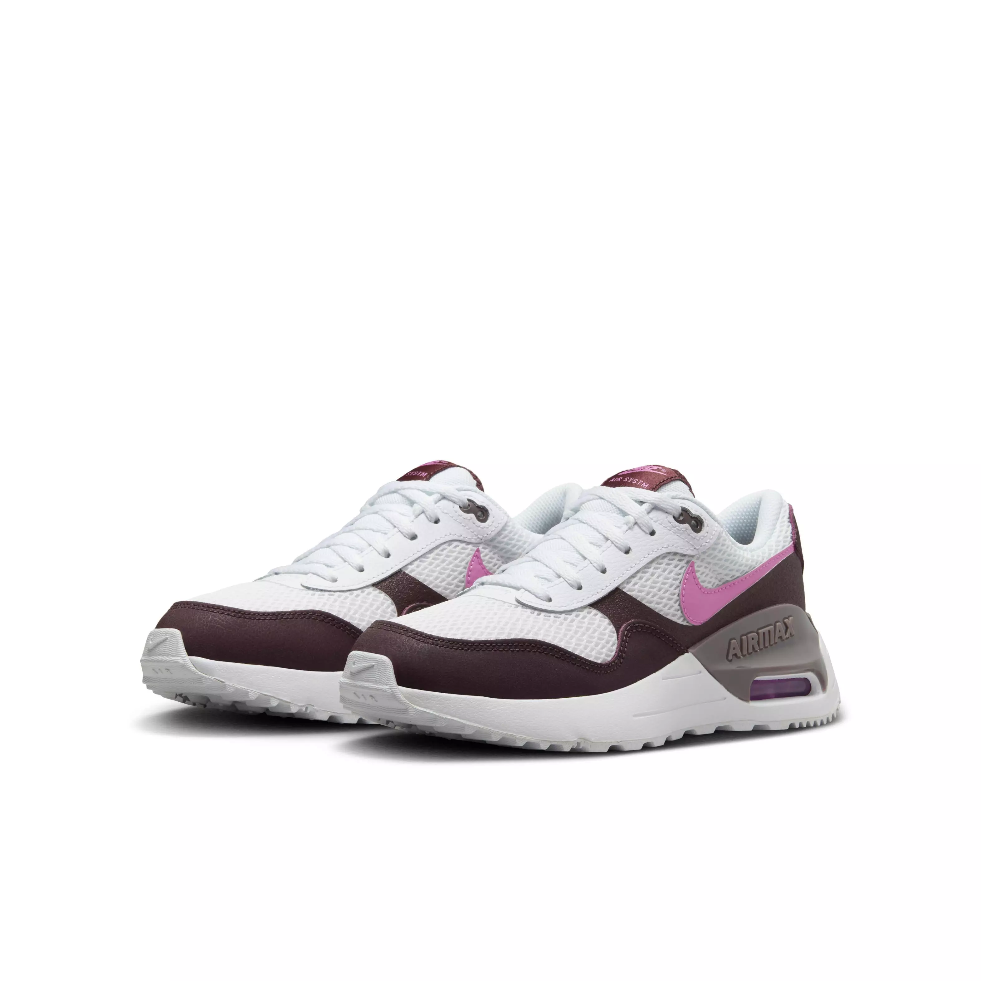 Nike Air Max SYSTM "White/Burgundy Crush/Violet Ore/Playful Pink" Grade School Girls' Shoe - WHITE/BURGUNDY/VIOLET/PINK