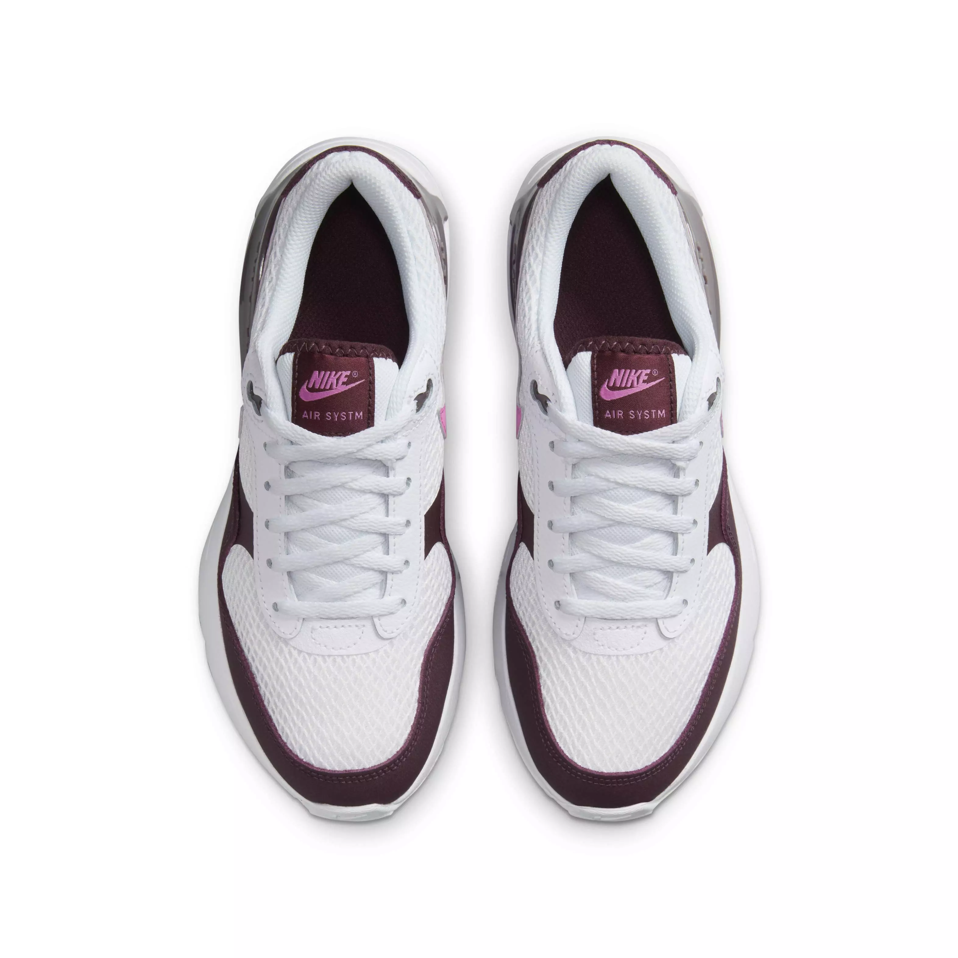 Nike Air Max SYSTM "White/Burgundy Crush/Violet Ore/Playful Pink" Grade School Girls' Shoe - WHITE/BURGUNDY/VIOLET/PINK