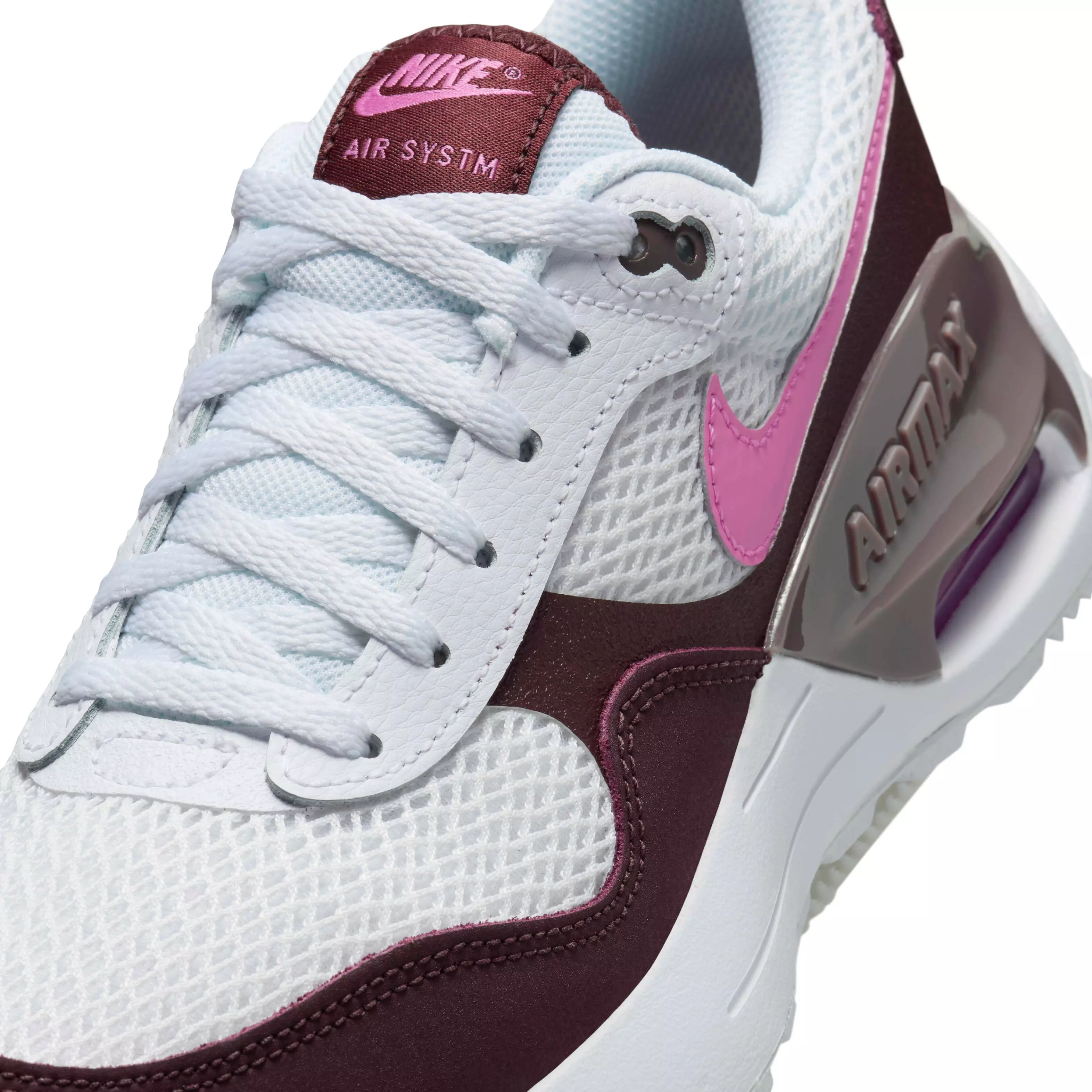Nike Air Max SYSTM "White/Burgundy Crush/Violet Ore/Playful Pink" Grade School Girls' Shoe - WHITE/BURGUNDY/VIOLET/PINK