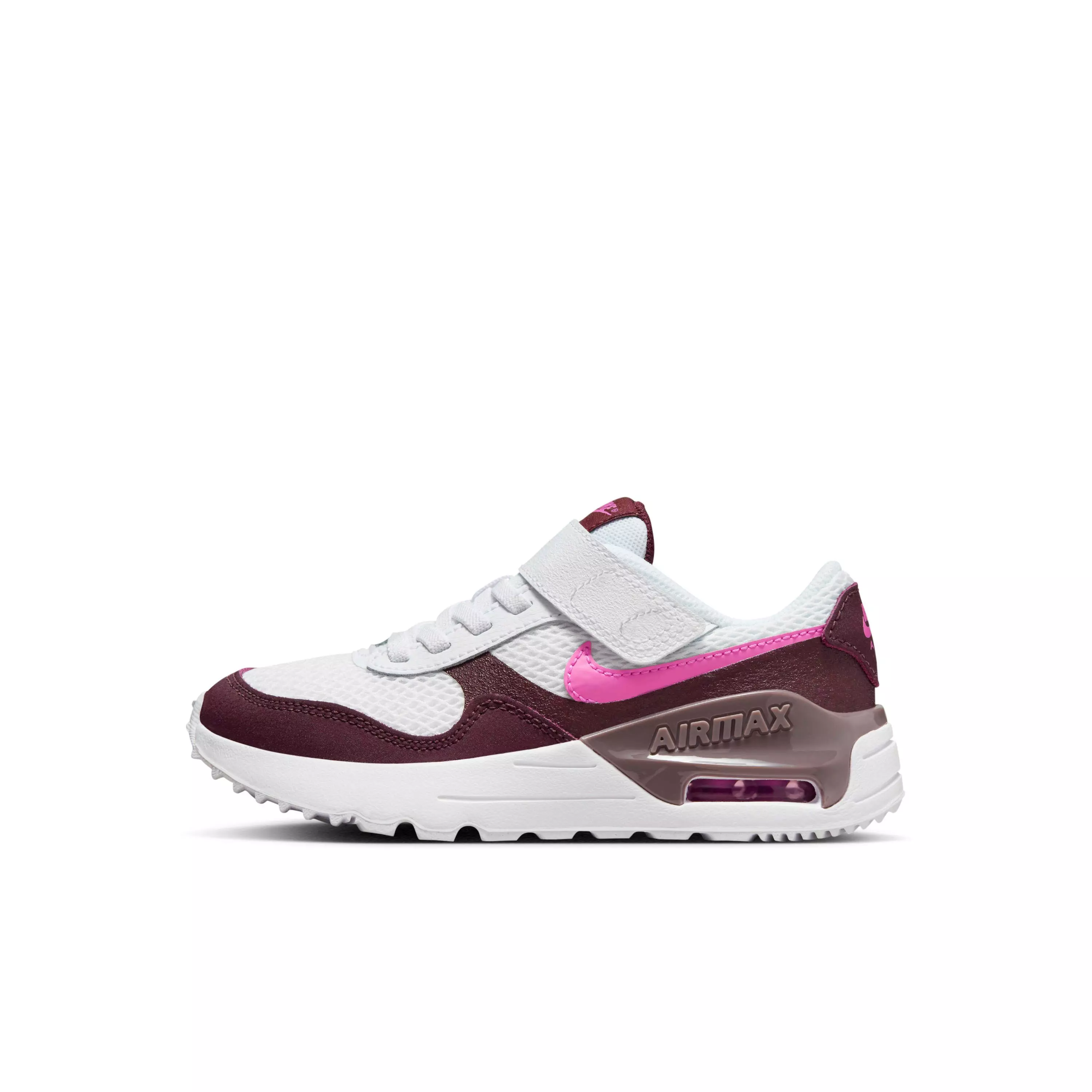 Nike Air Max SYSTM "White/Burgundy Crush/Violet Ore/Playful Pink" Preschool Girls' Shoe - WHITE/BURGUNDY/VIOLET/PINK