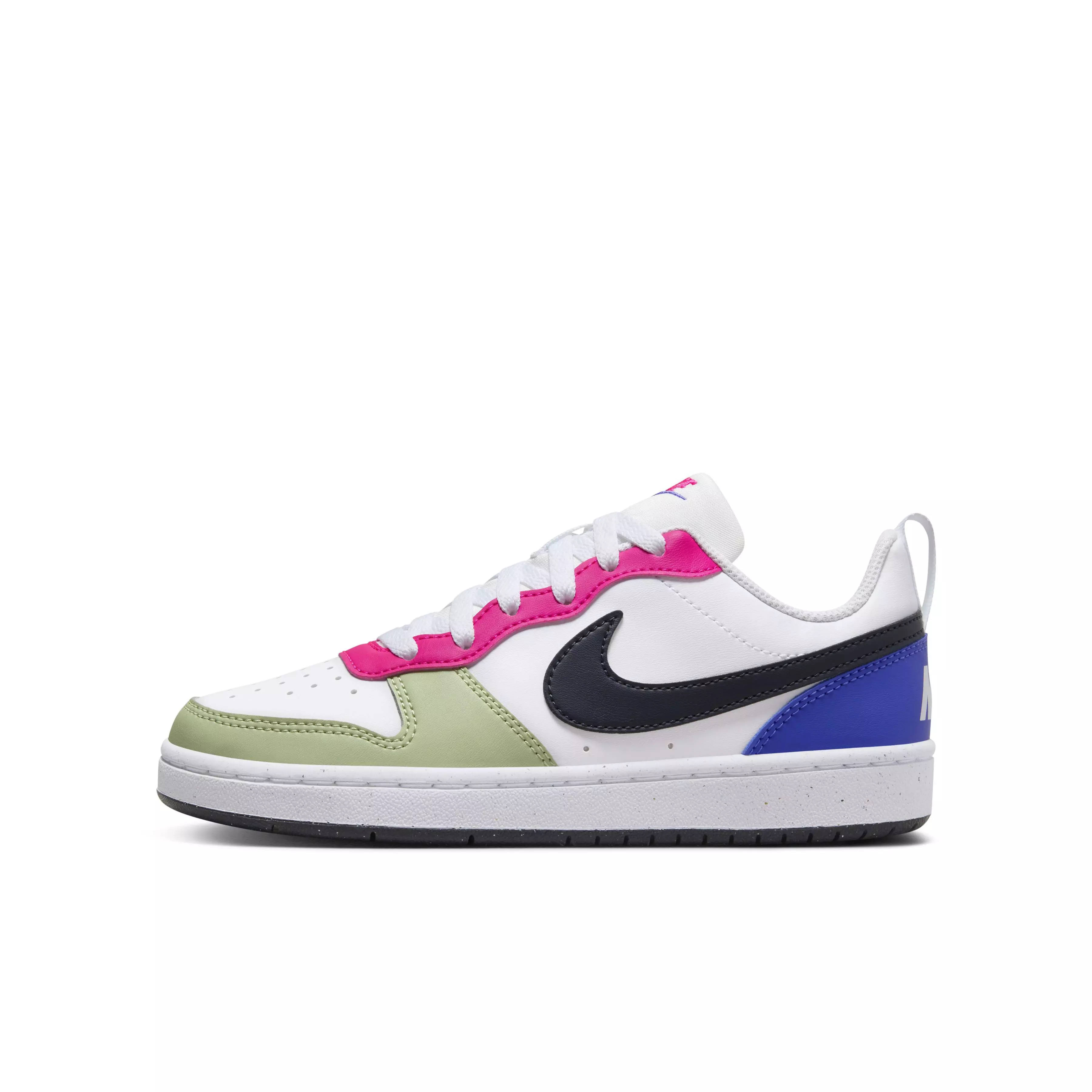 Nike Court Borough Low Recraft "White/Fierce Pink/Light Ultramarine/Dark Obsidian" Grade School Kids' Shoe - WHITE/PINK/LT ULTRAMARINE/DK OBSIDIAN