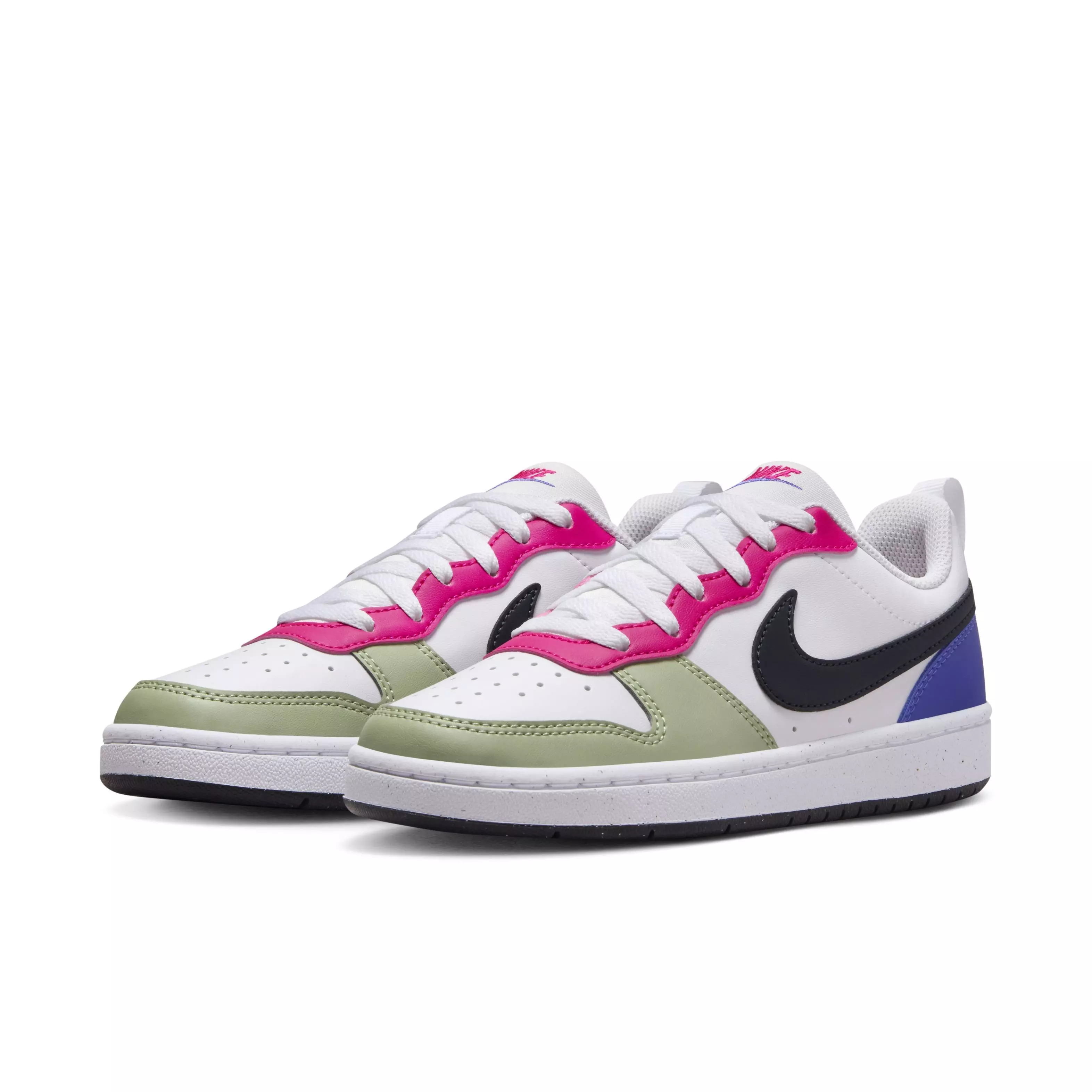 Nike Court Borough Low Recraft "White/Fierce Pink/Light Ultramarine/Dark Obsidian" Grade School Kids' Shoe - WHITE/PINK/LT ULTRAMARINE/DK OBSIDIAN