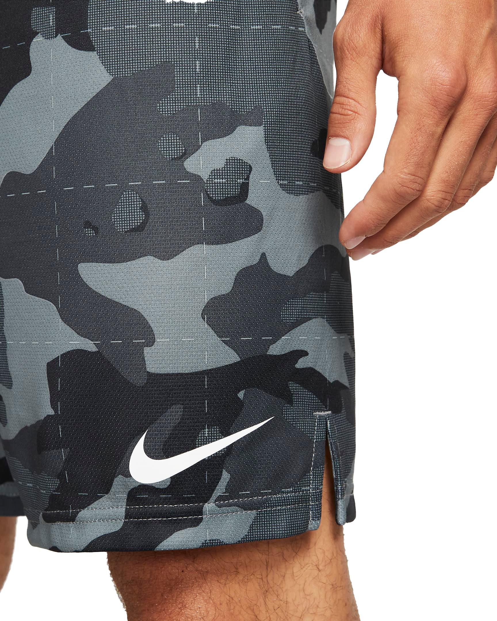 Nike training dry camo shorts sales in grey