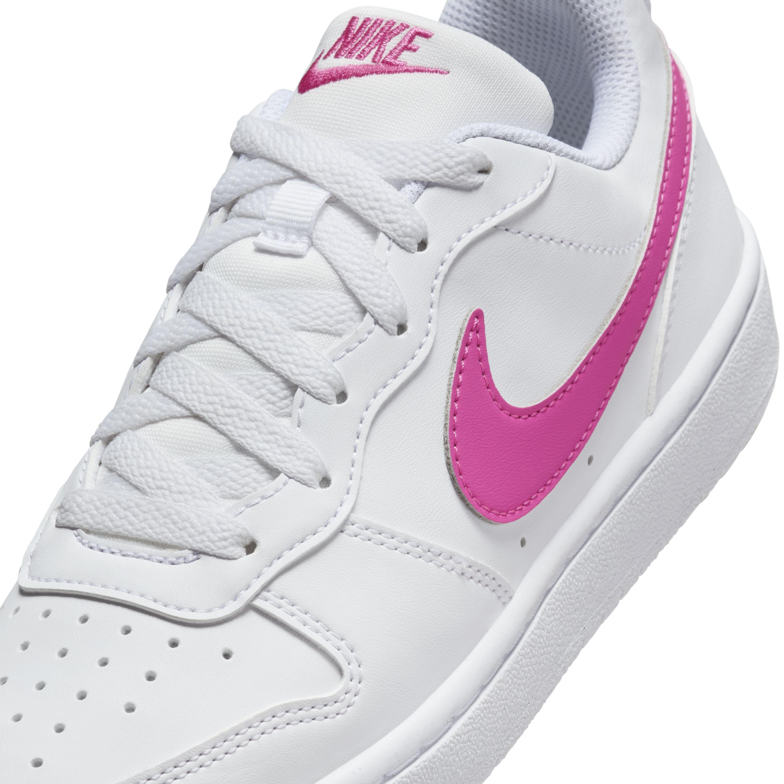 Nike Court Borough Low Recraft Grade School Girls' "White/Laser Fuchsia" Shoe