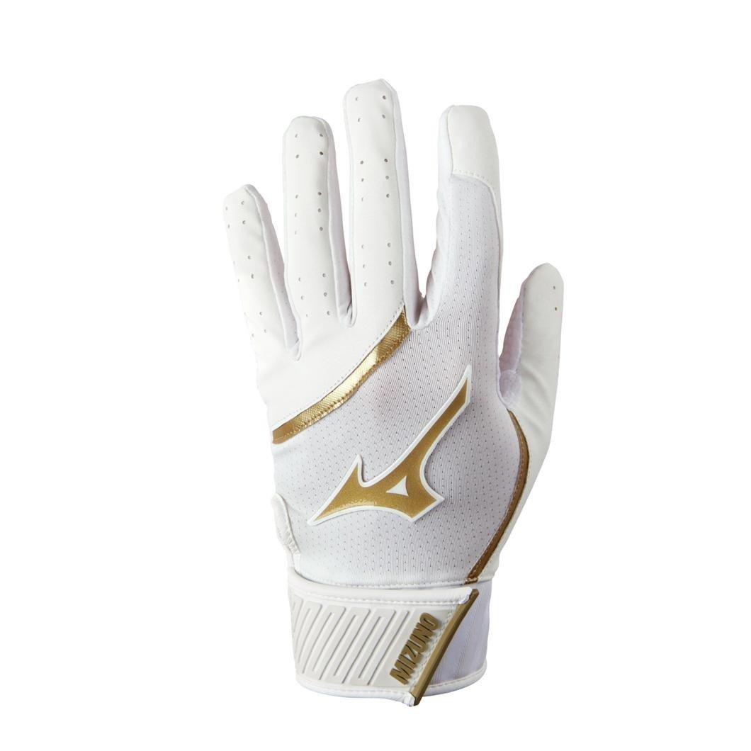 Mizuno MVP Baseball Batting Gloves - WHITE/GOLD Thumbnail View 1
