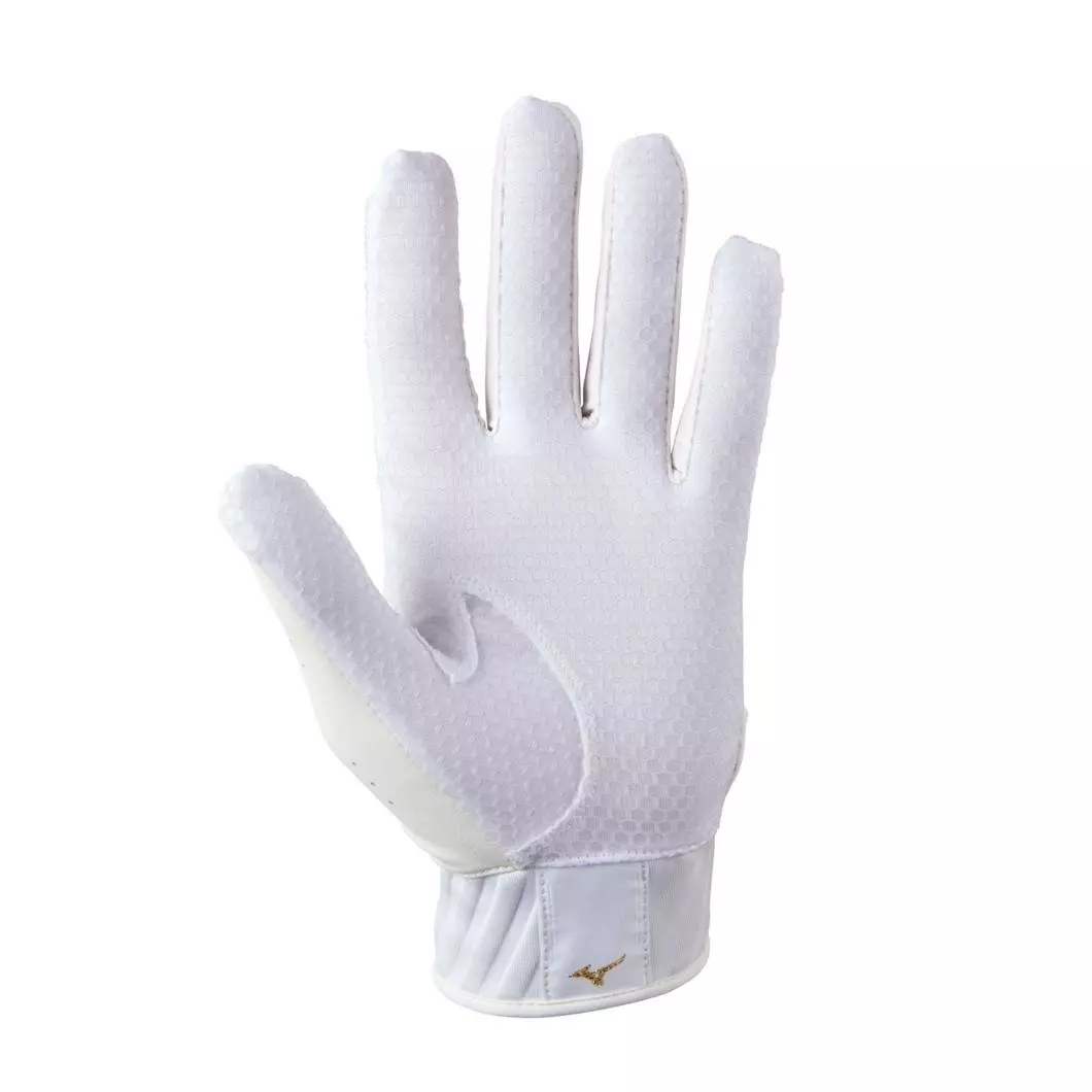 Mizuno MVP Baseball Batting Gloves - WHITE/GOLD