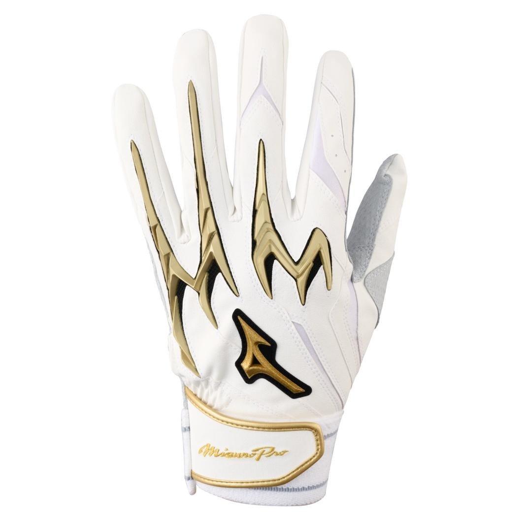 Mizuno Pro PowerArc Baseball Batting Gloves - White/Gold - WHITE/GOLD Thumbnail View 1