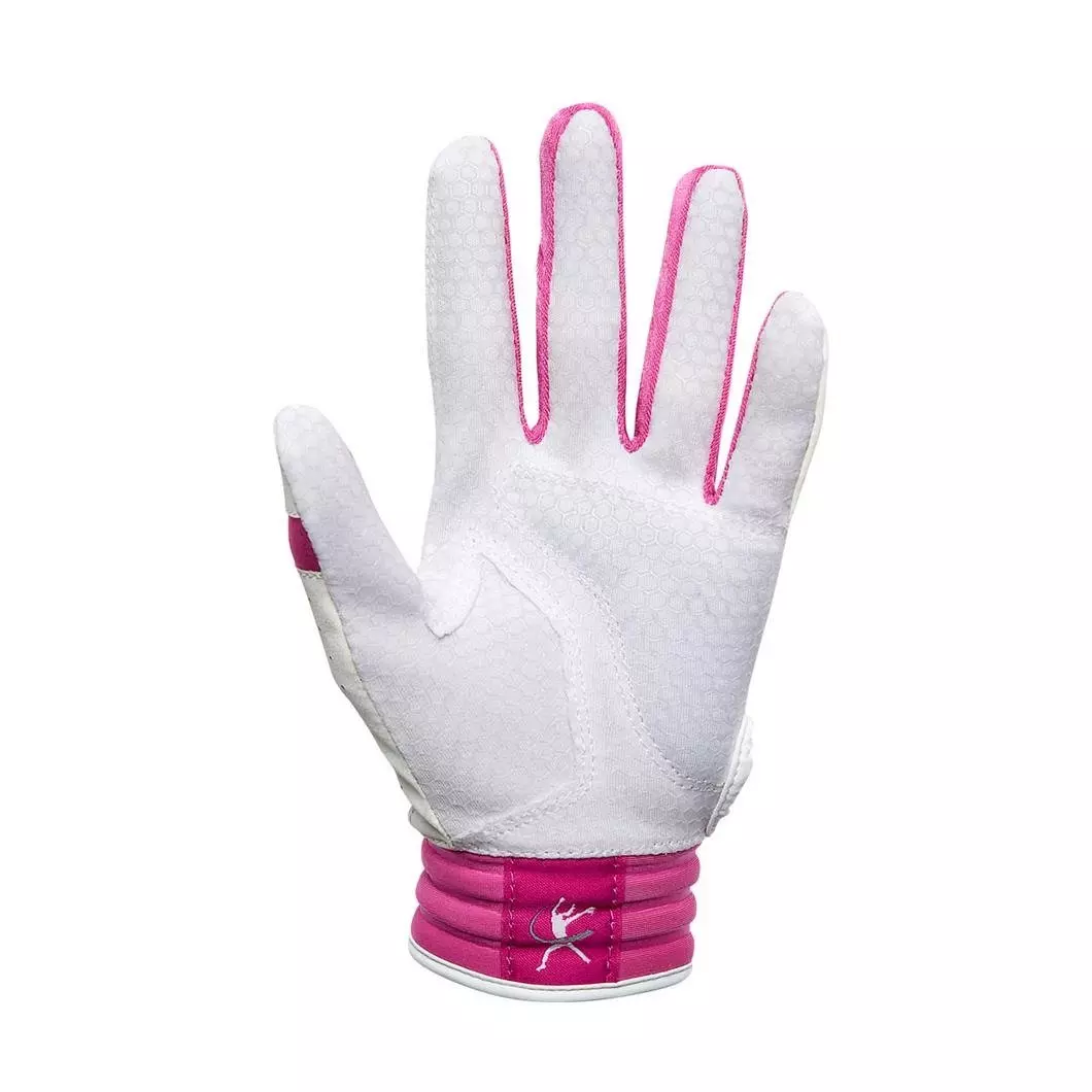 Mizuno Finch Youth Softball Padded Batting Gloves - WHITE/PINK