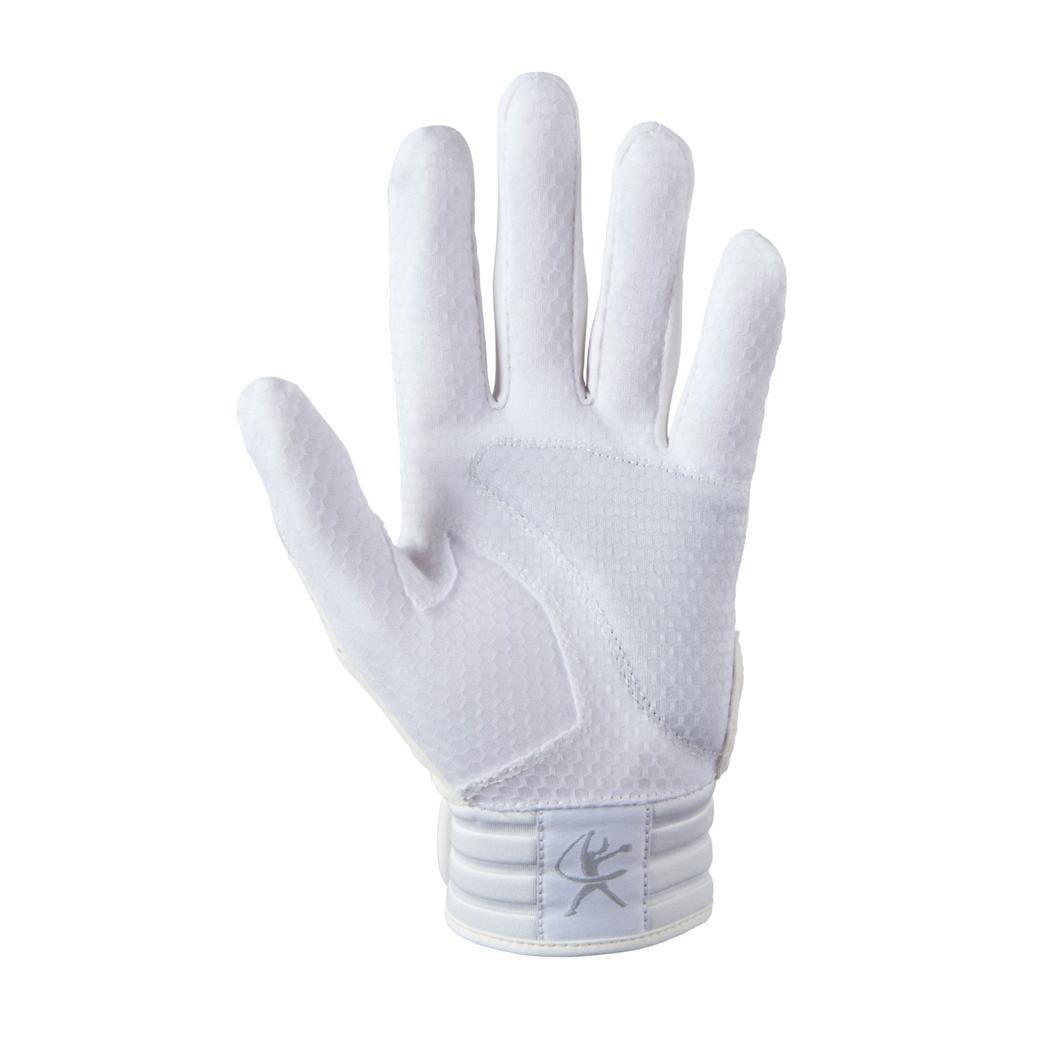 Mizuno Finch Youth Softball Padded Batting Gloves - WHITE/GOLD Thumbnail View 2