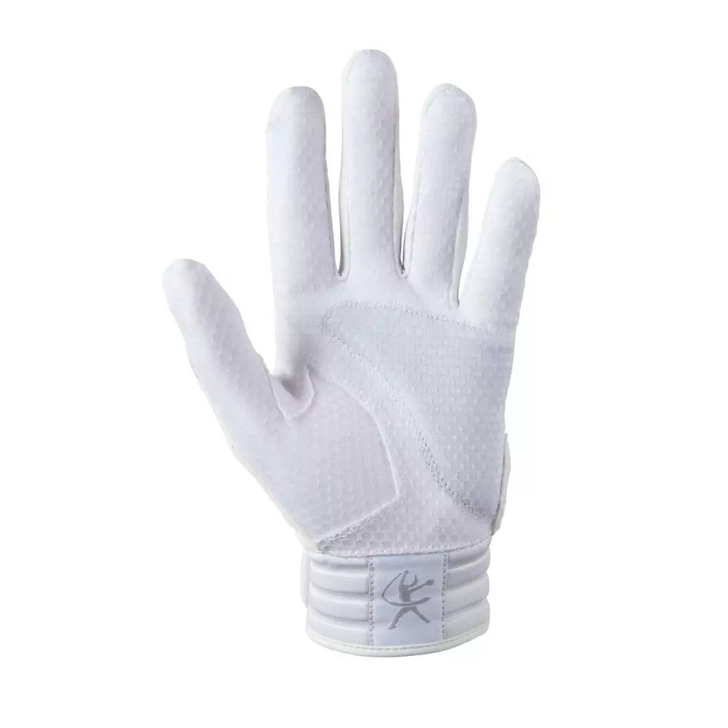 Mizuno Finch Youth Softball Padded Batting Gloves - WHITE/GOLD