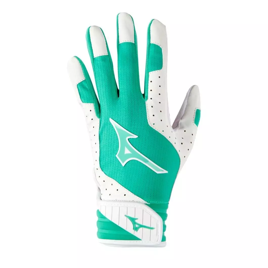 Mizuno Finch Padded Softball Batting Gloves - WHITE/MINT