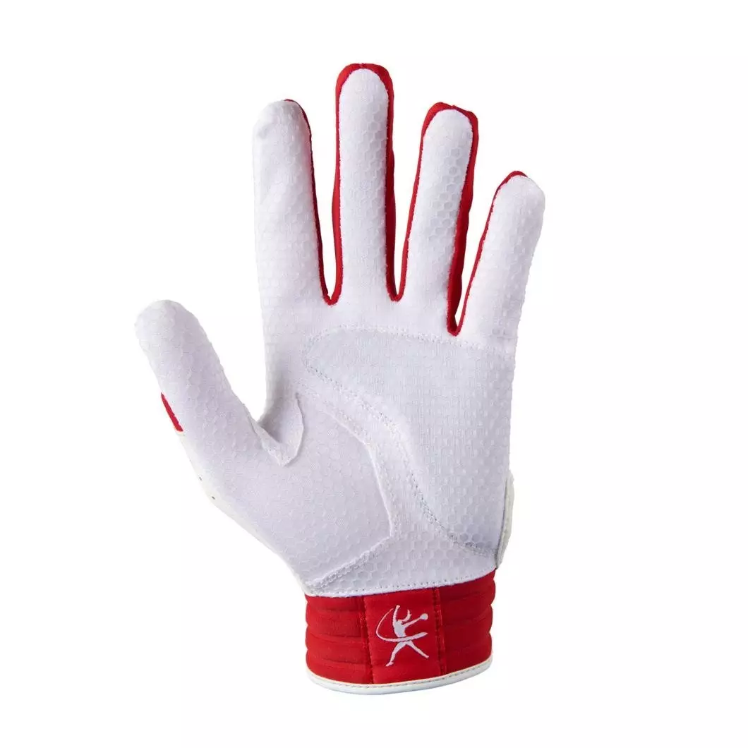 Mizuno Finch Padded Softball Batting Gloves - WHITE/RED