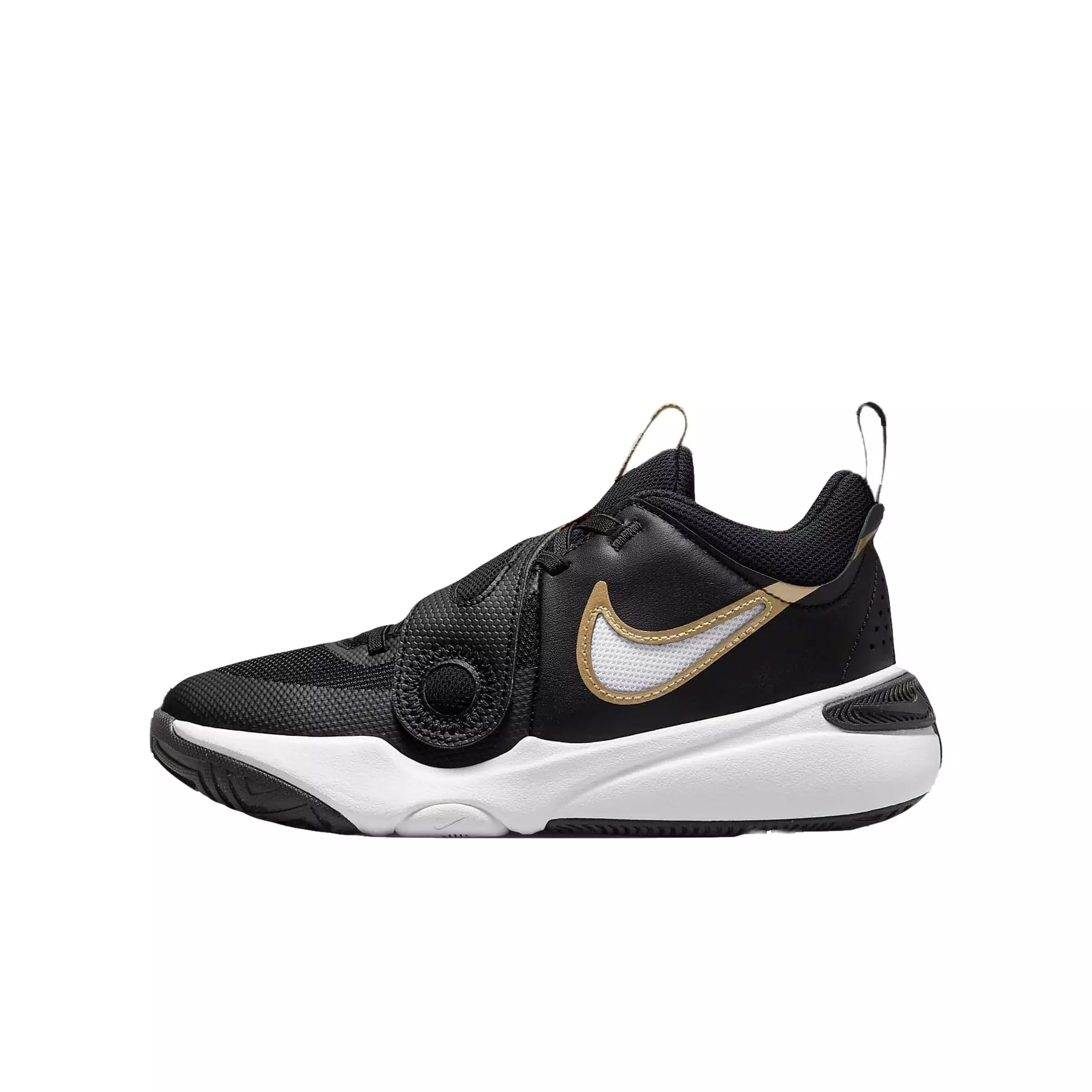 Nike Team Hustle D 11 "Black/White/Metallic Gold" Grade School Boys' Basketball Shoe - BLACK/WHITE/GOLD