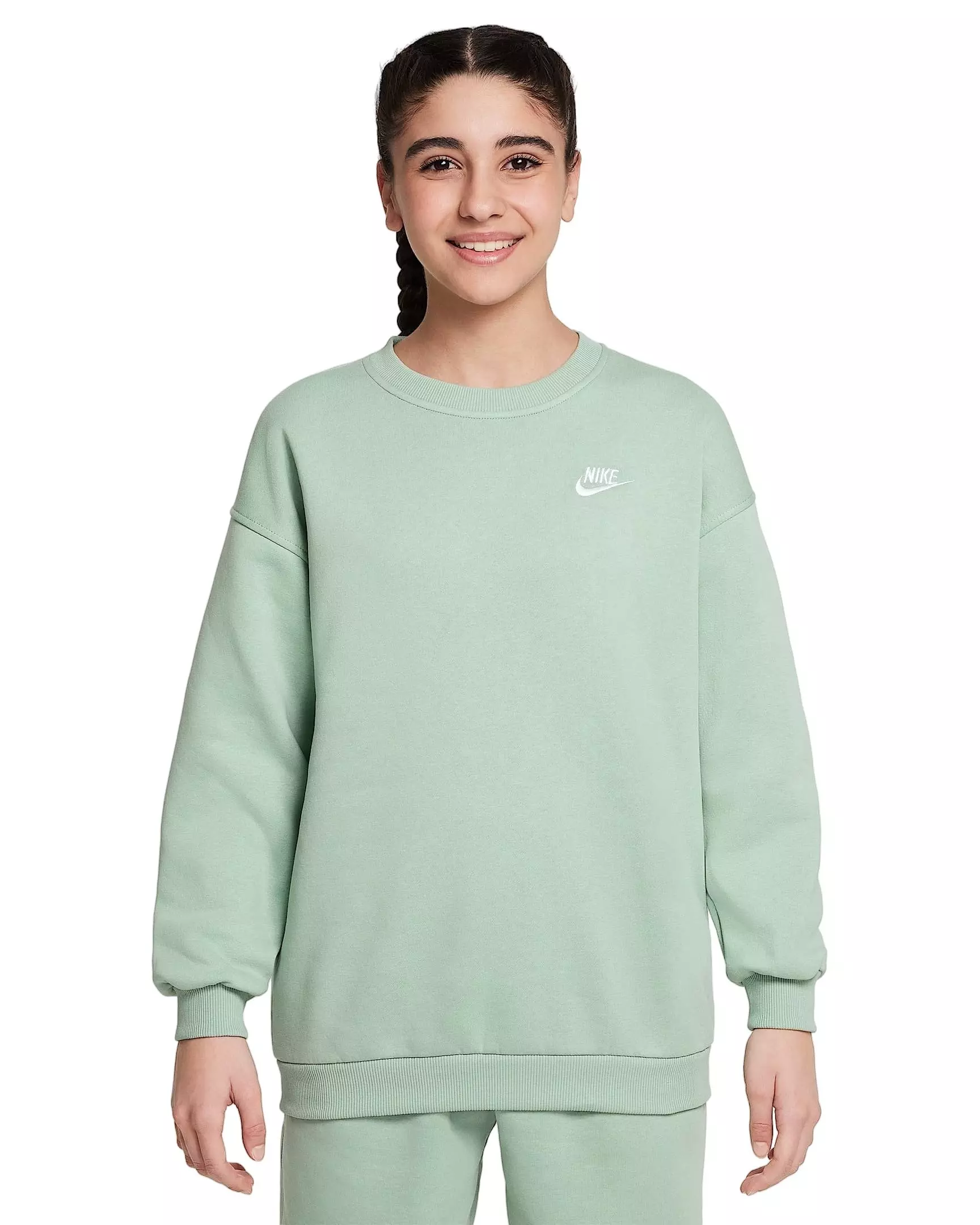 Nike Big Girls' Sportswear Club Fleece Oversized Crew LBR Sweatshirt - STEAM GREEN