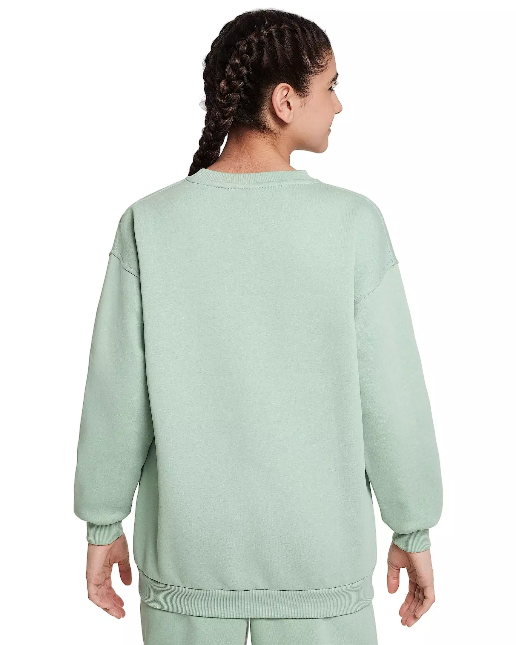 Nike Big Girls' Sportswear Club Fleece Oversized Crew LBR Sweatshirt - STEAM GREEN