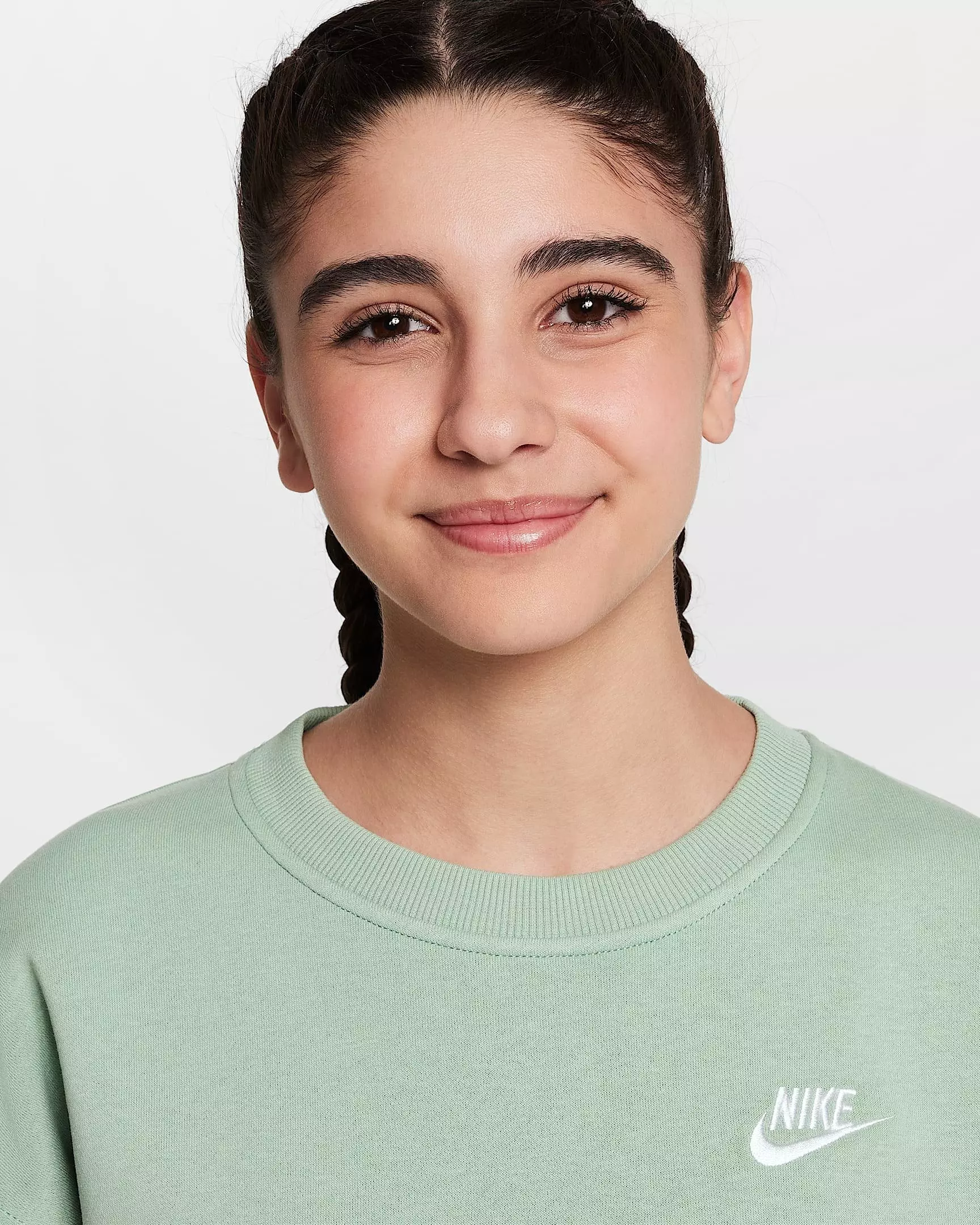 Nike Big Girls' Sportswear Club Fleece Oversized Crew LBR Sweatshirt - STEAM GREEN