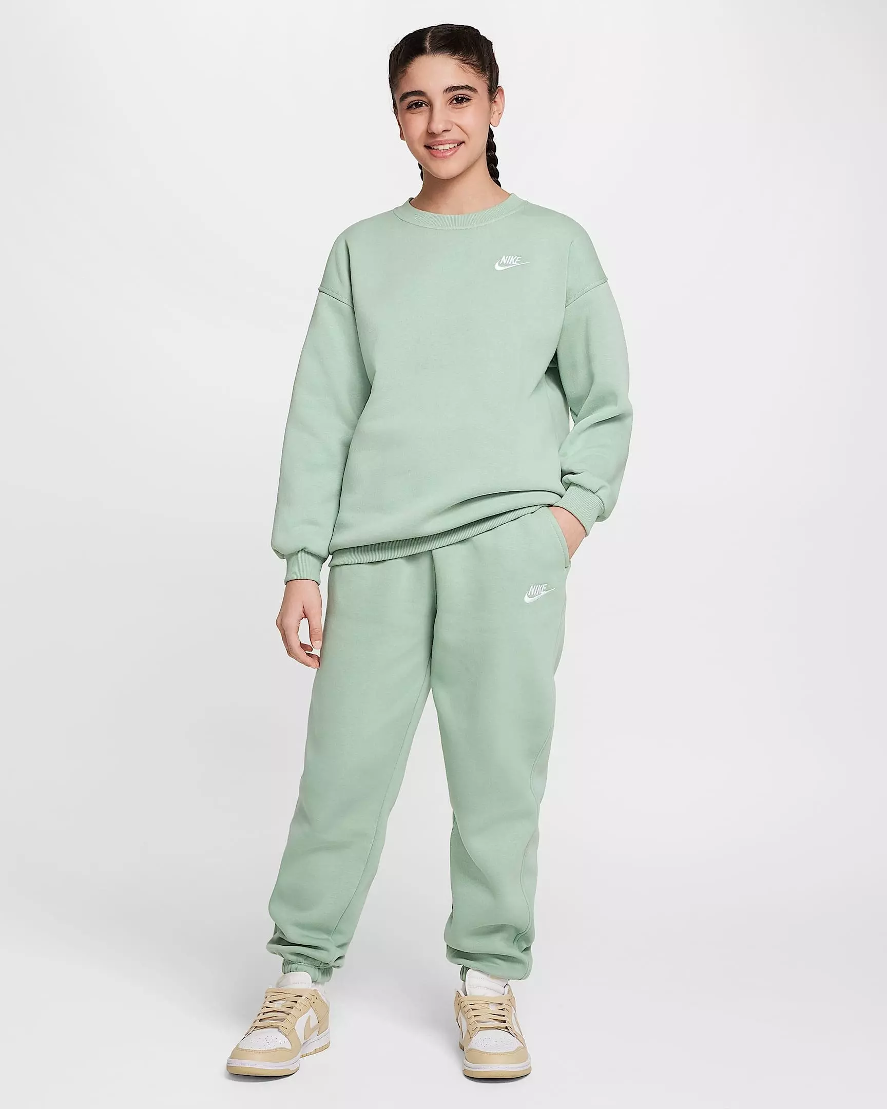 Nike Big Girls' Sportswear Club Fleece Oversized Crew LBR Sweatshirt - STEAM GREEN