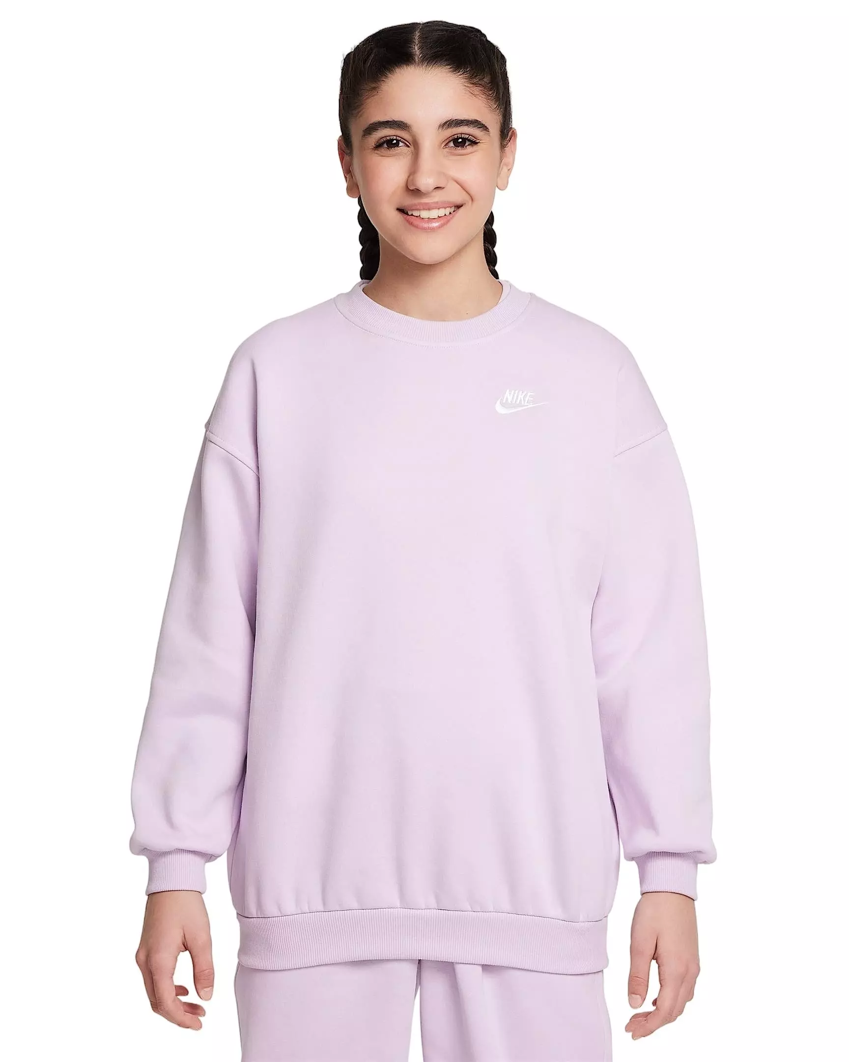 Nike Big Girls' Sportswear Club Fleece Oversized Crew LBR Sweatshirt - PURPLE