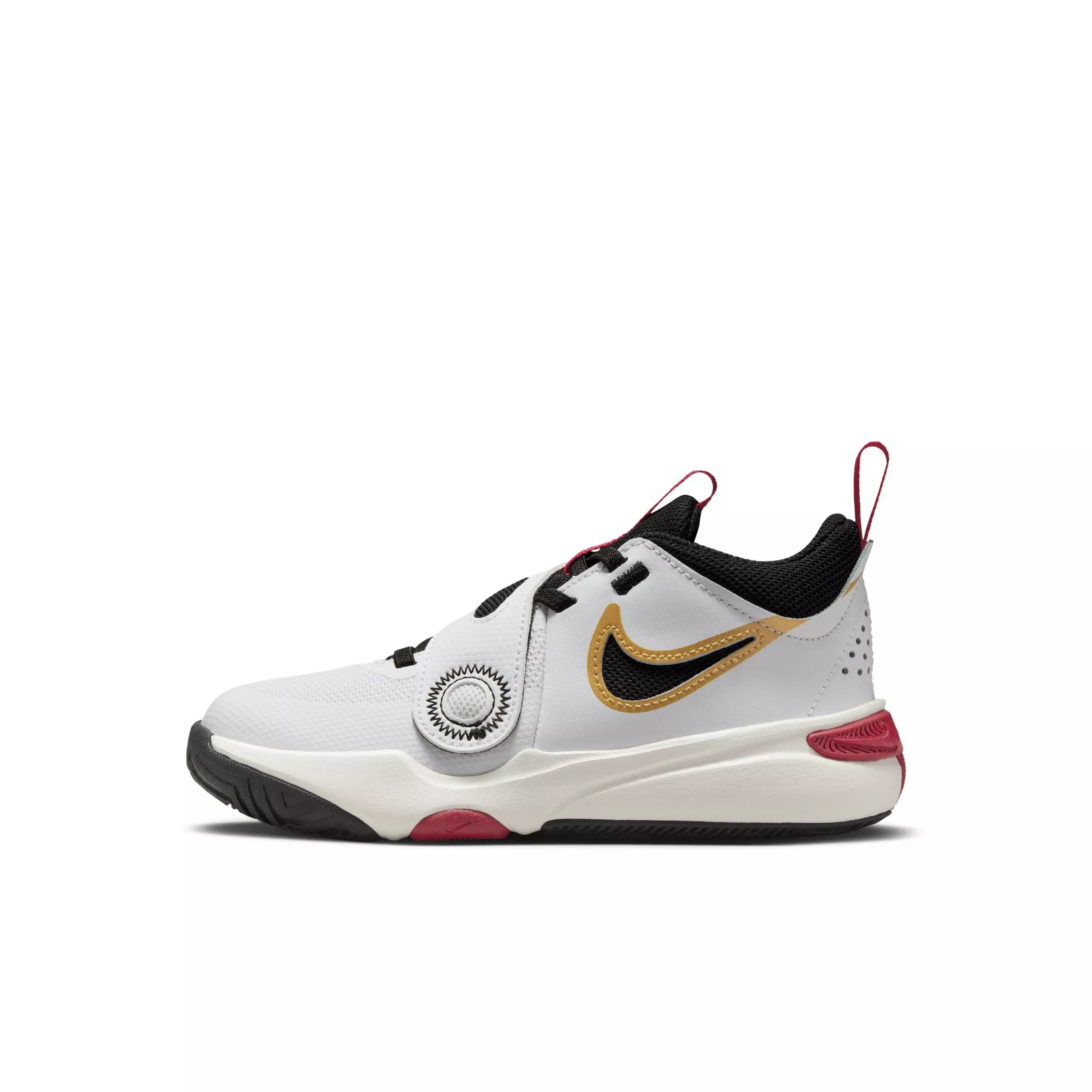 Nike Team Hustle D 11 "White/Metallic Gold/University Red/Black" Preschool Boys' Shoe - WHITE/GOLD/RED/BLACK