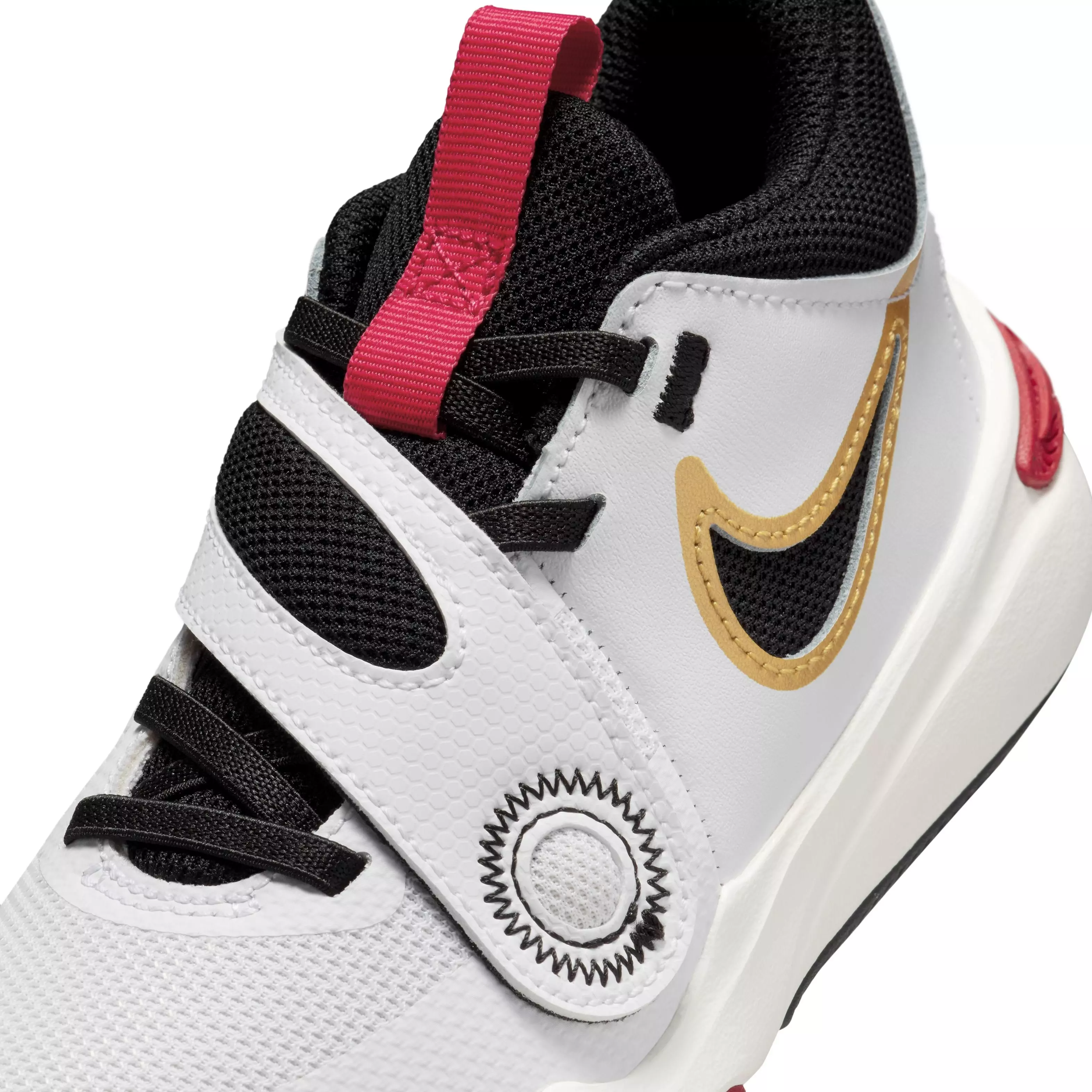 Nike Team Hustle D 11 "White/Metallic Gold/University Red/Black" Preschool Boys' Shoe - WHITE/GOLD/RED/BLACK