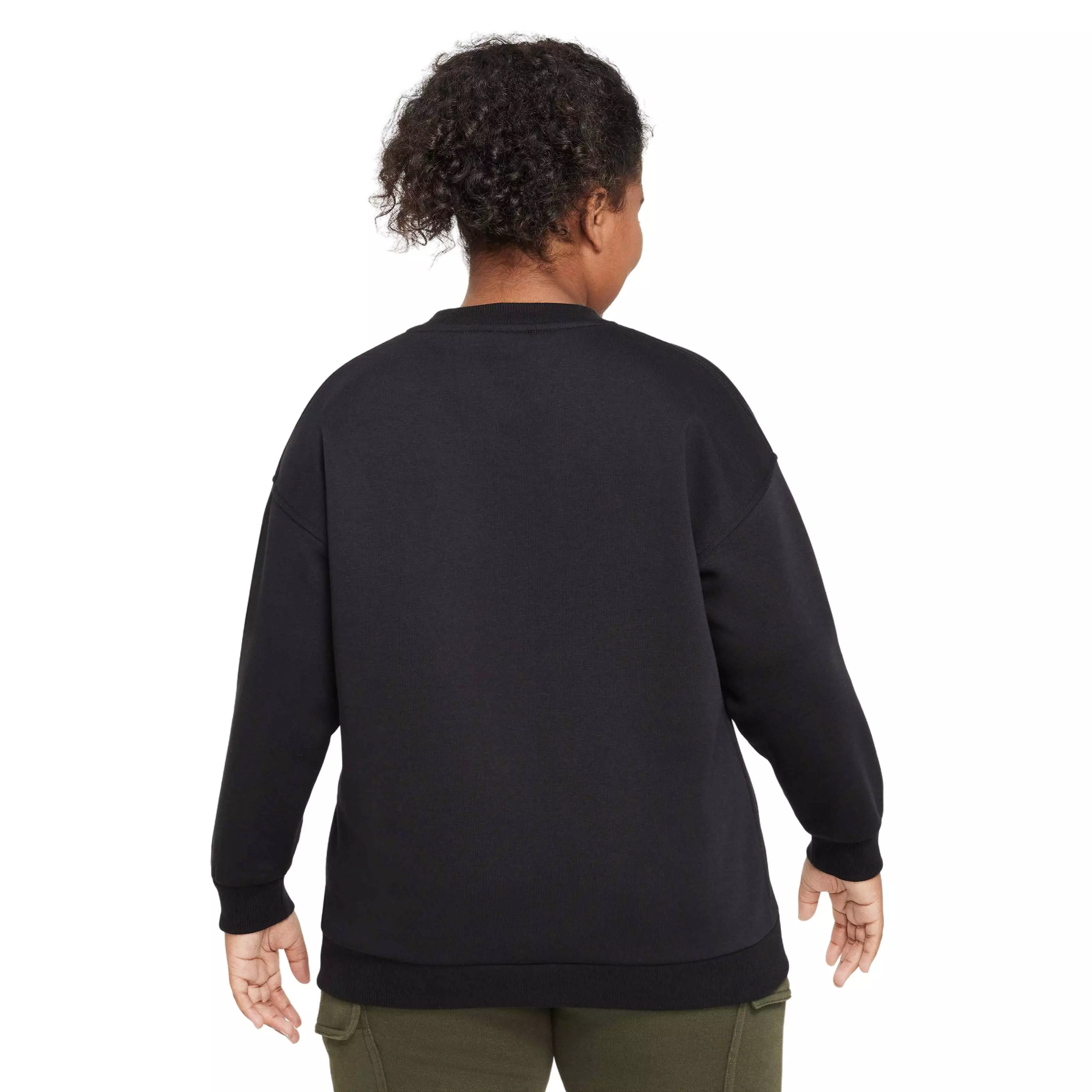 Nike Big Girls' Sportswear Club Fleece Crew LBR Oversized Sweatshirt -Black - BLACK