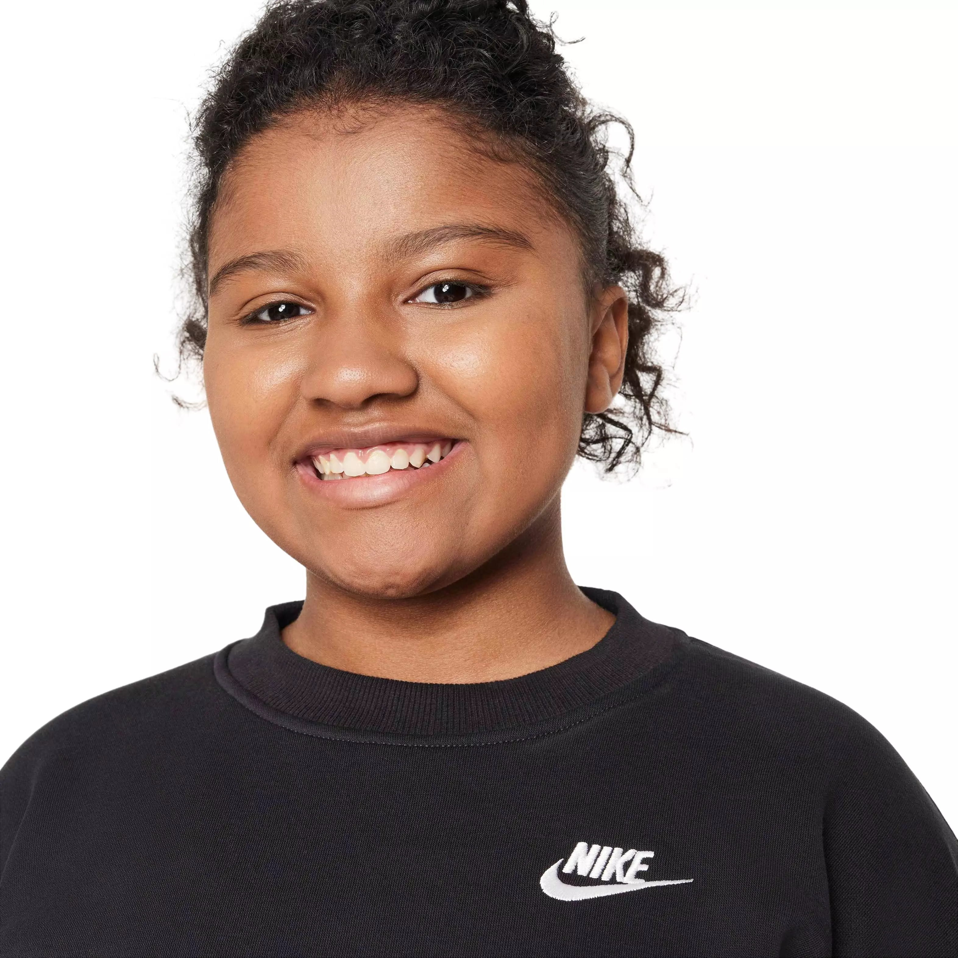 Nike Big Girls' Sportswear Club Fleece Crew LBR Oversized Sweatshirt -Black - BLACK