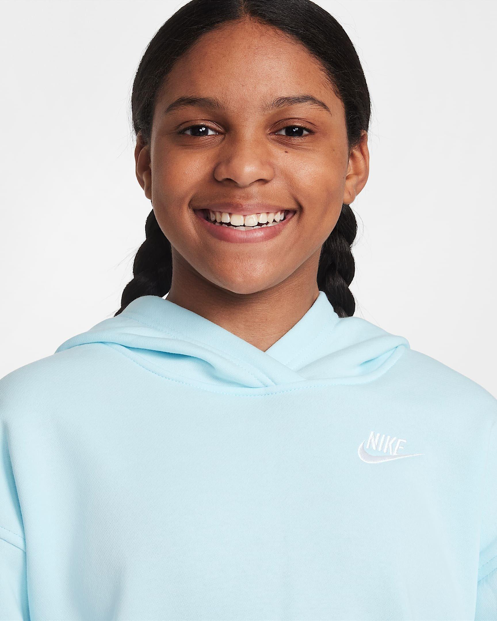 Nike Sportswear Club Fleece Oversized Big Girl's Blue Pullover Hoodie