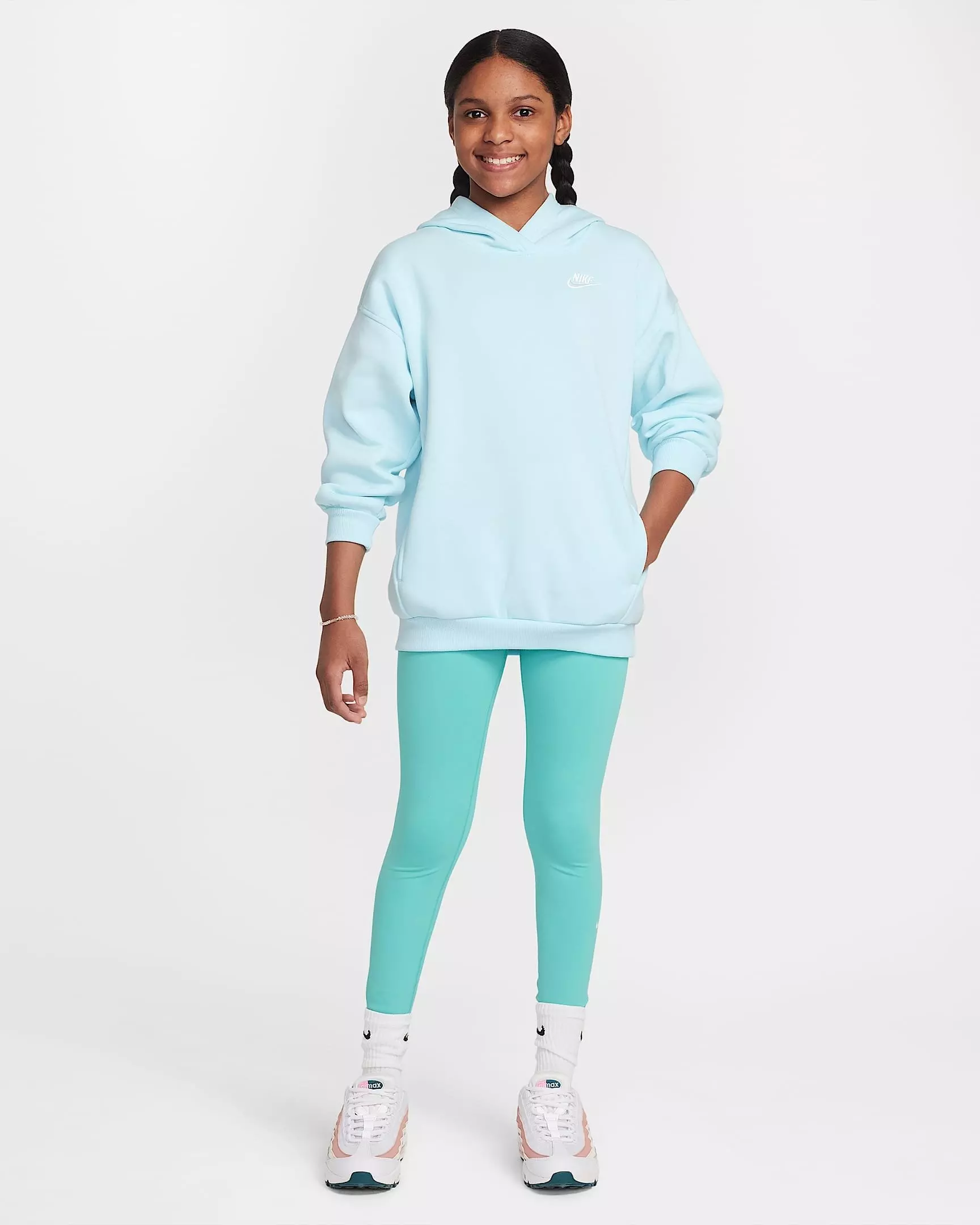 Nike Big Girls' Sportswear Club Fleece Oversized Pullover Hoodie -Blue - BLUE