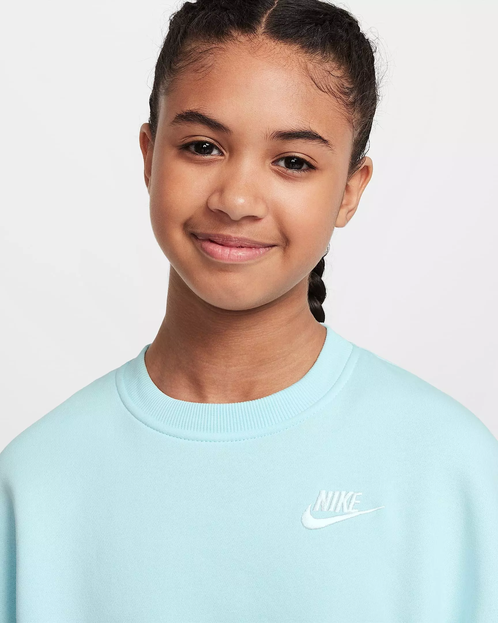 Nike Big Girls' Sportswear Club Fleece Boxy Crew-Neck LBR Sweatshirt - BLUE