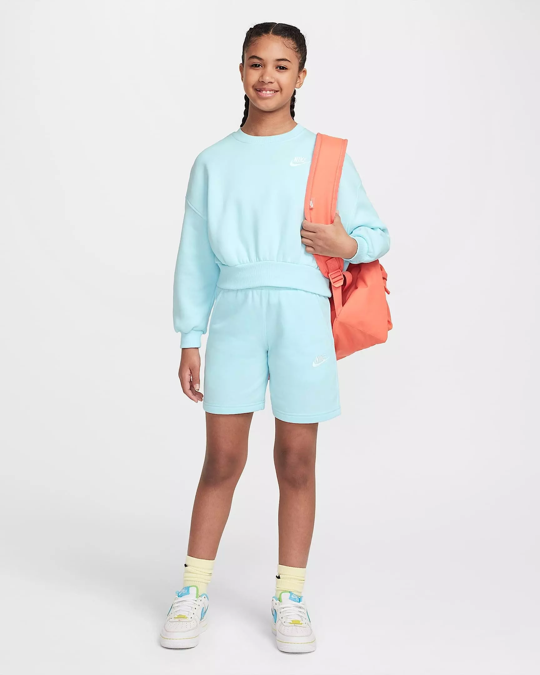 Nike Big Girls' Sportswear Club Fleece Boxy Crew-Neck LBR Sweatshirt - BLUE