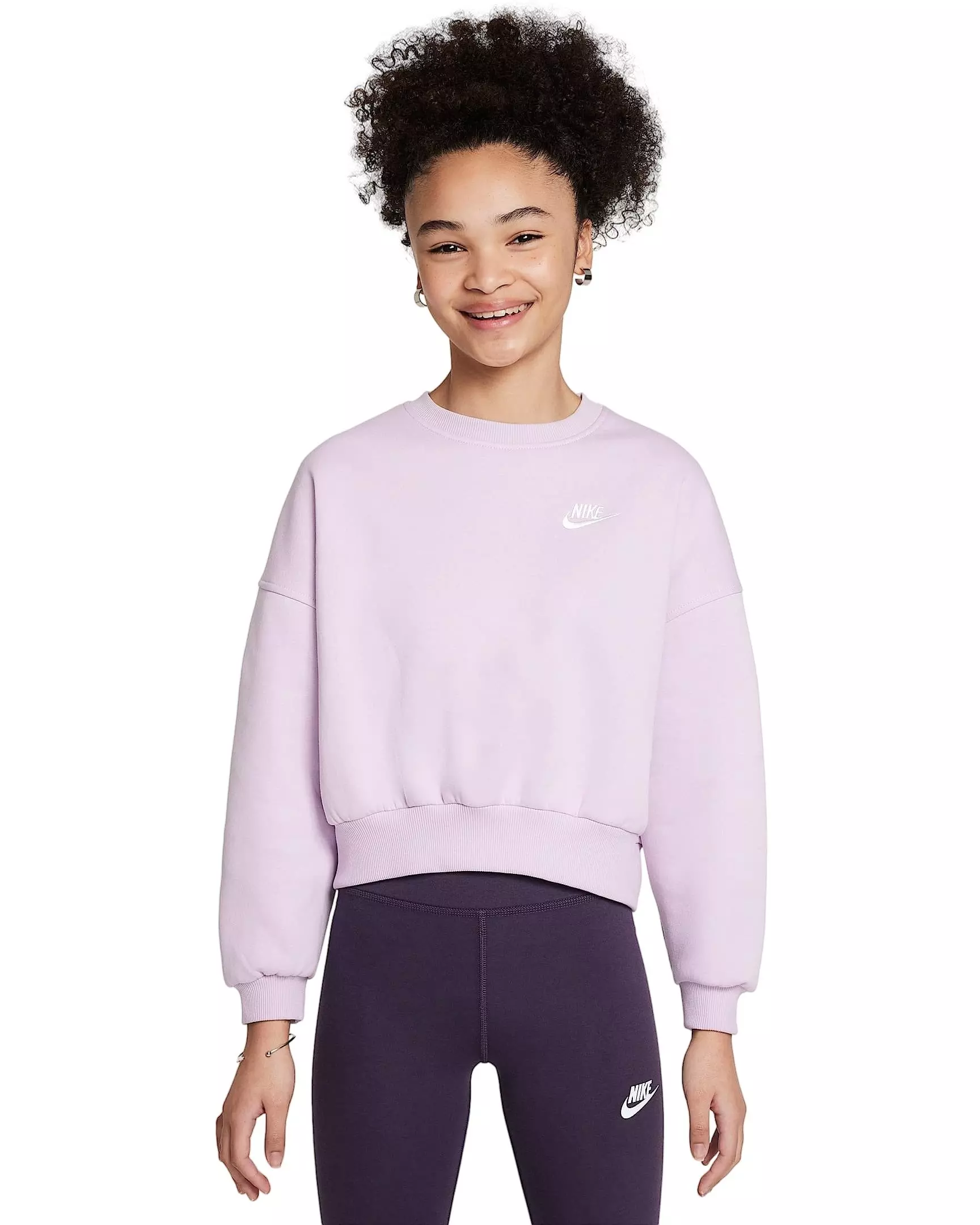 Nike Big Girls' Sportswear Club Fleece Boxy Crew-Neck LBR Sweatshirt - PURPLE