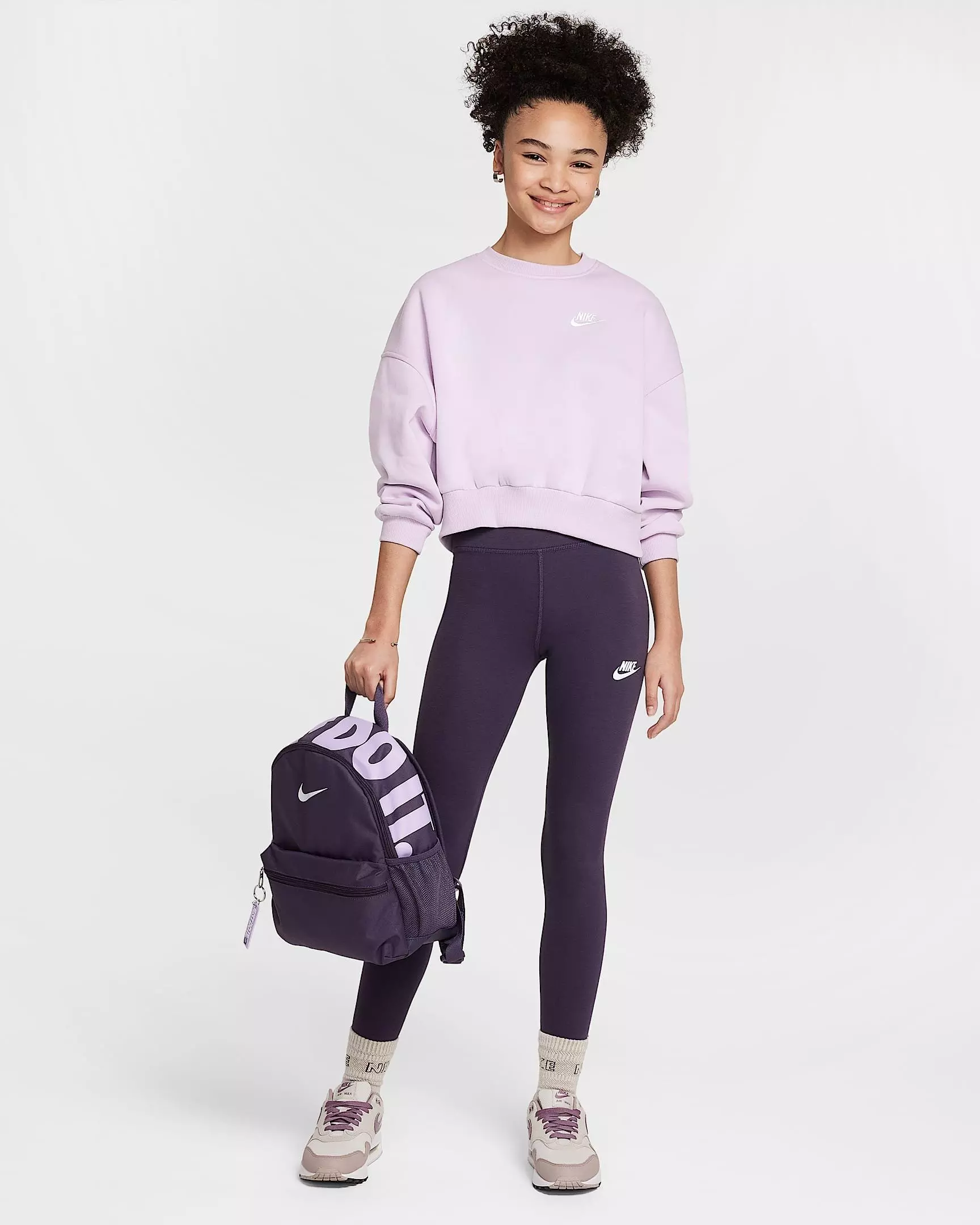Nike Big Girls' Sportswear Club Fleece Boxy Crew-Neck LBR Sweatshirt - PURPLE