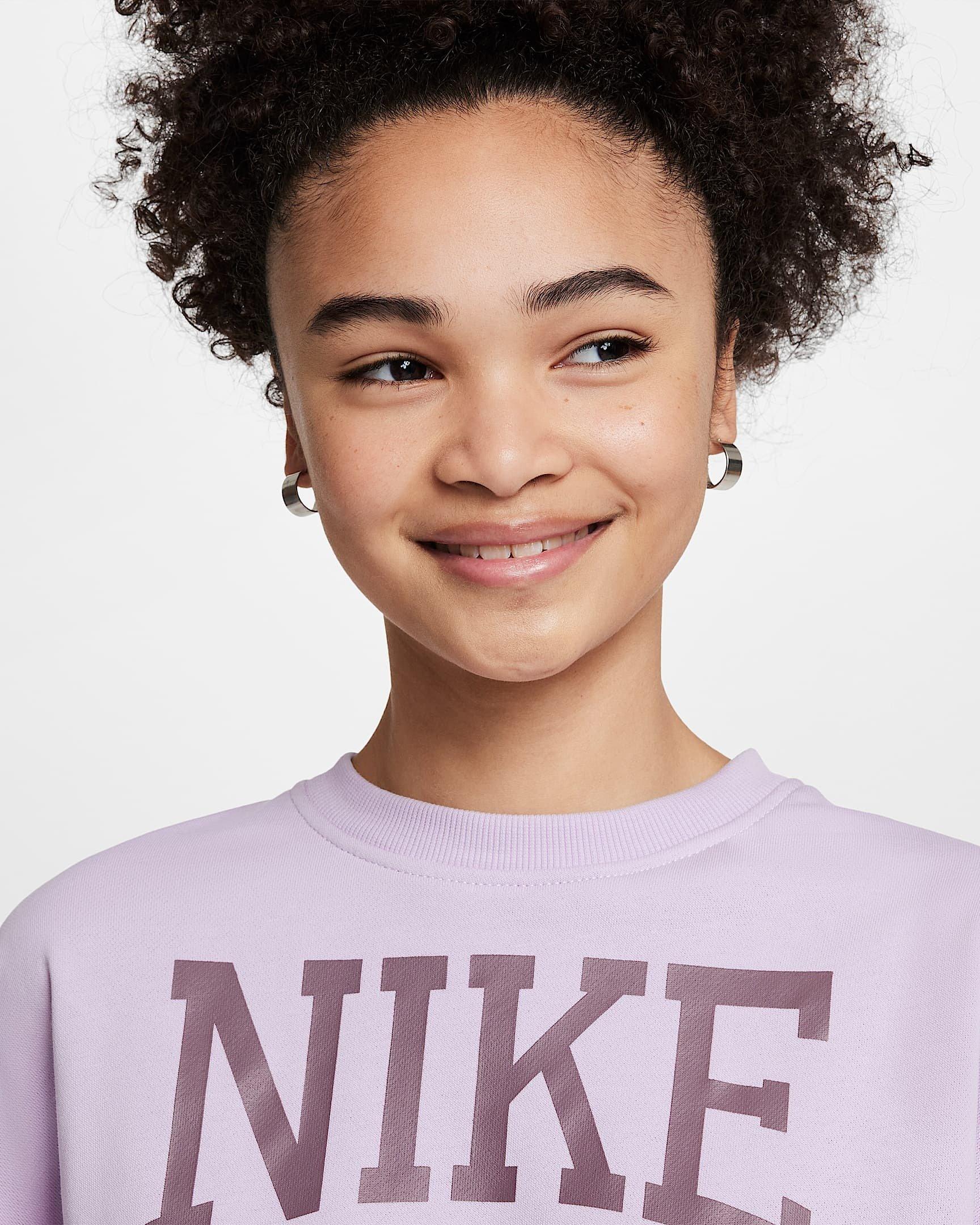 Nike Sportswear Club French Terry Crewneck Big Girls' Purple Sweatshirt