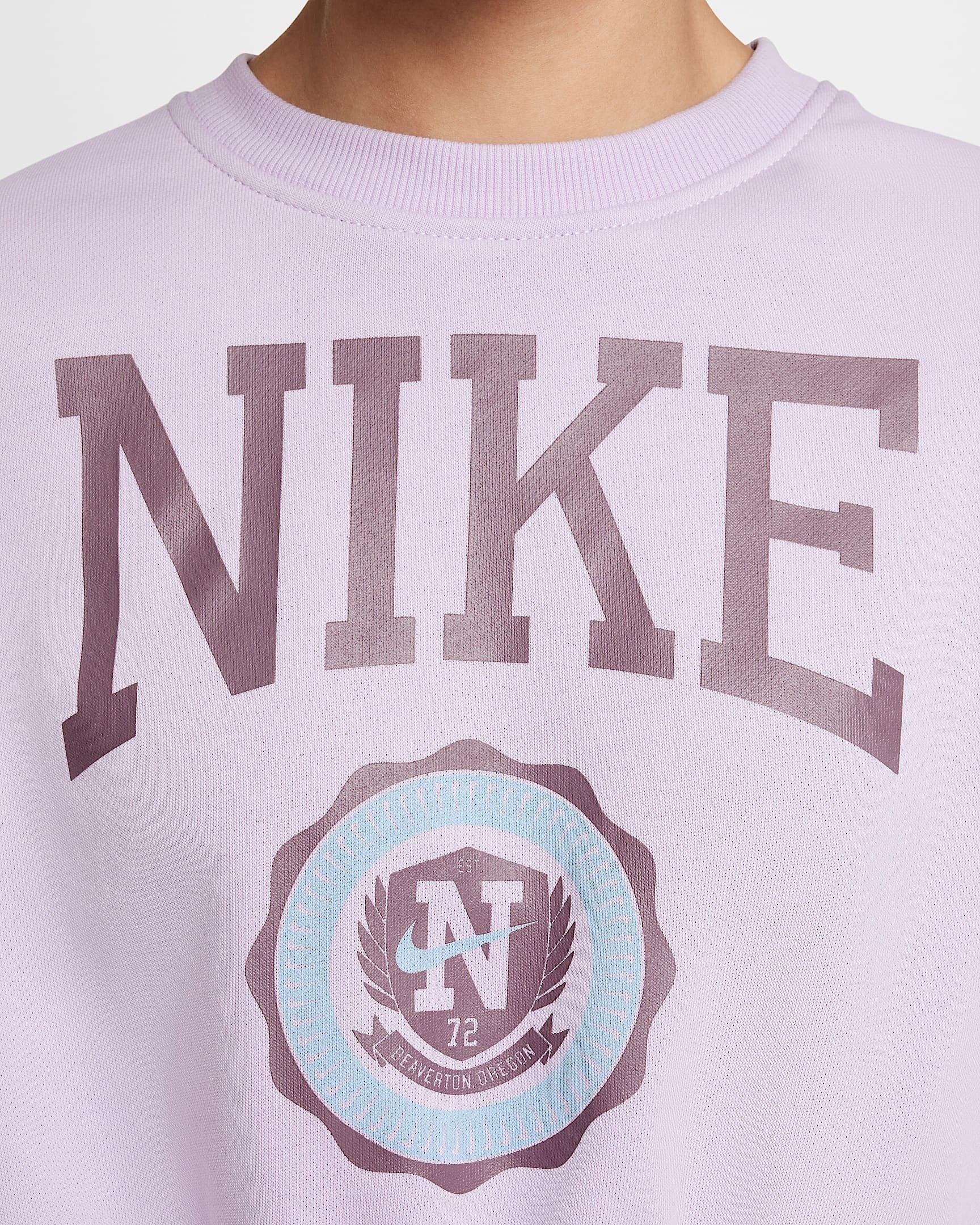 Nike Sportswear Club French Terry Crewneck Big Girls' Purple Sweatshirt