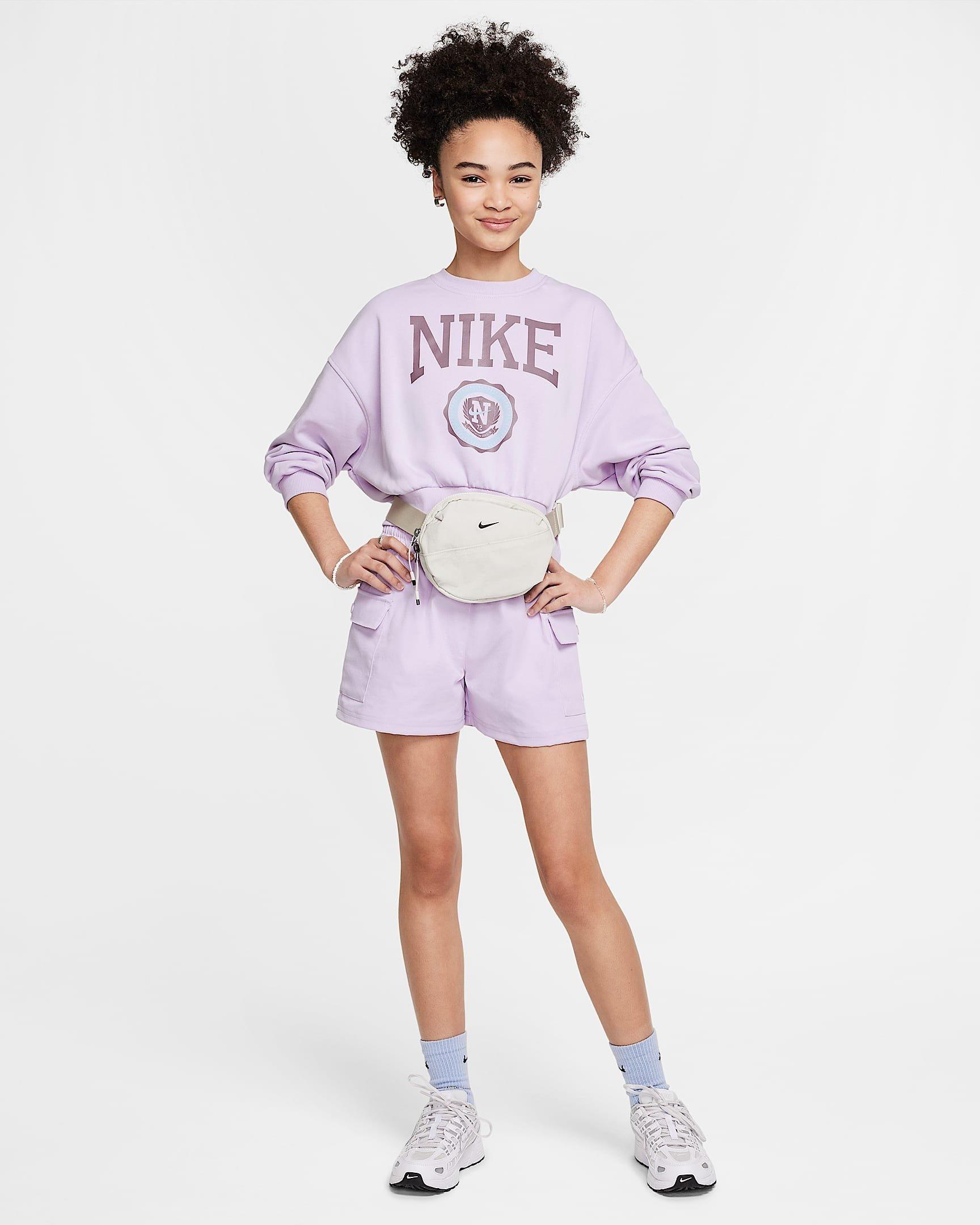 Nike Sportswear Club French Terry Crewneck Big Girls' Purple Sweatshirt