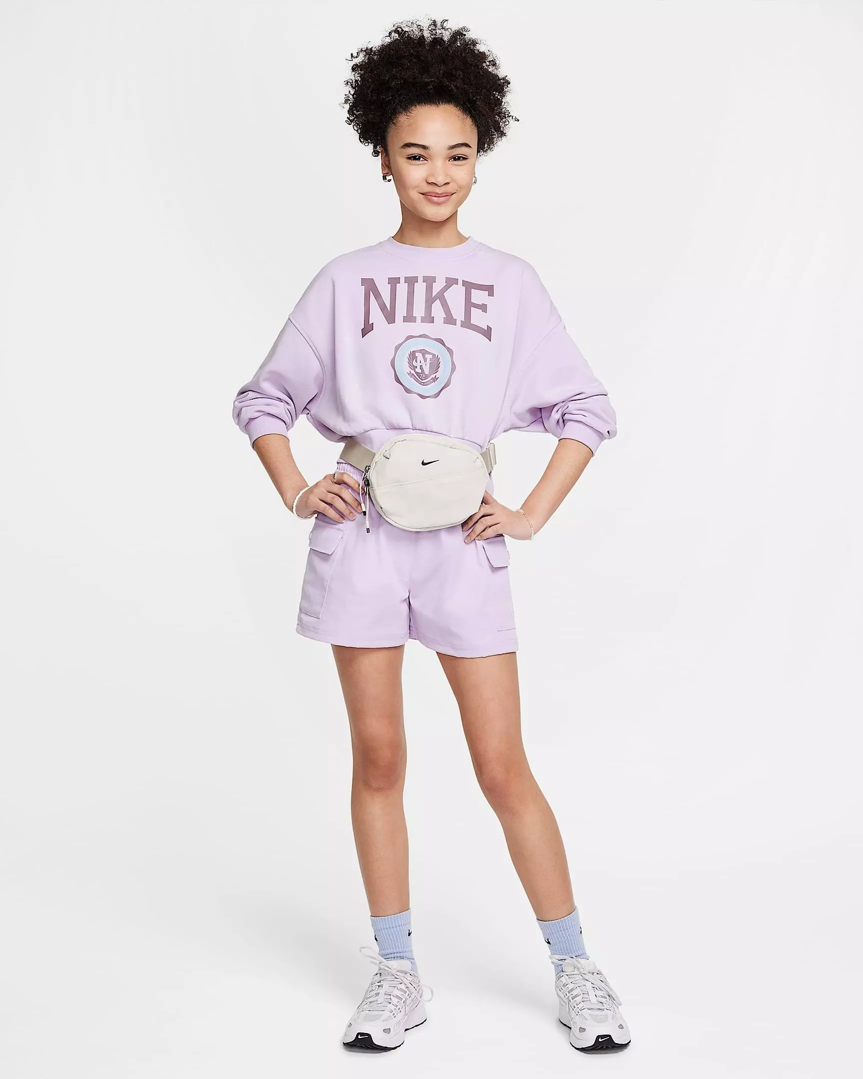 Nike Big Girls' Sportswear Club French Terry Crewneck Sweatshirt - Purple - PURPLE