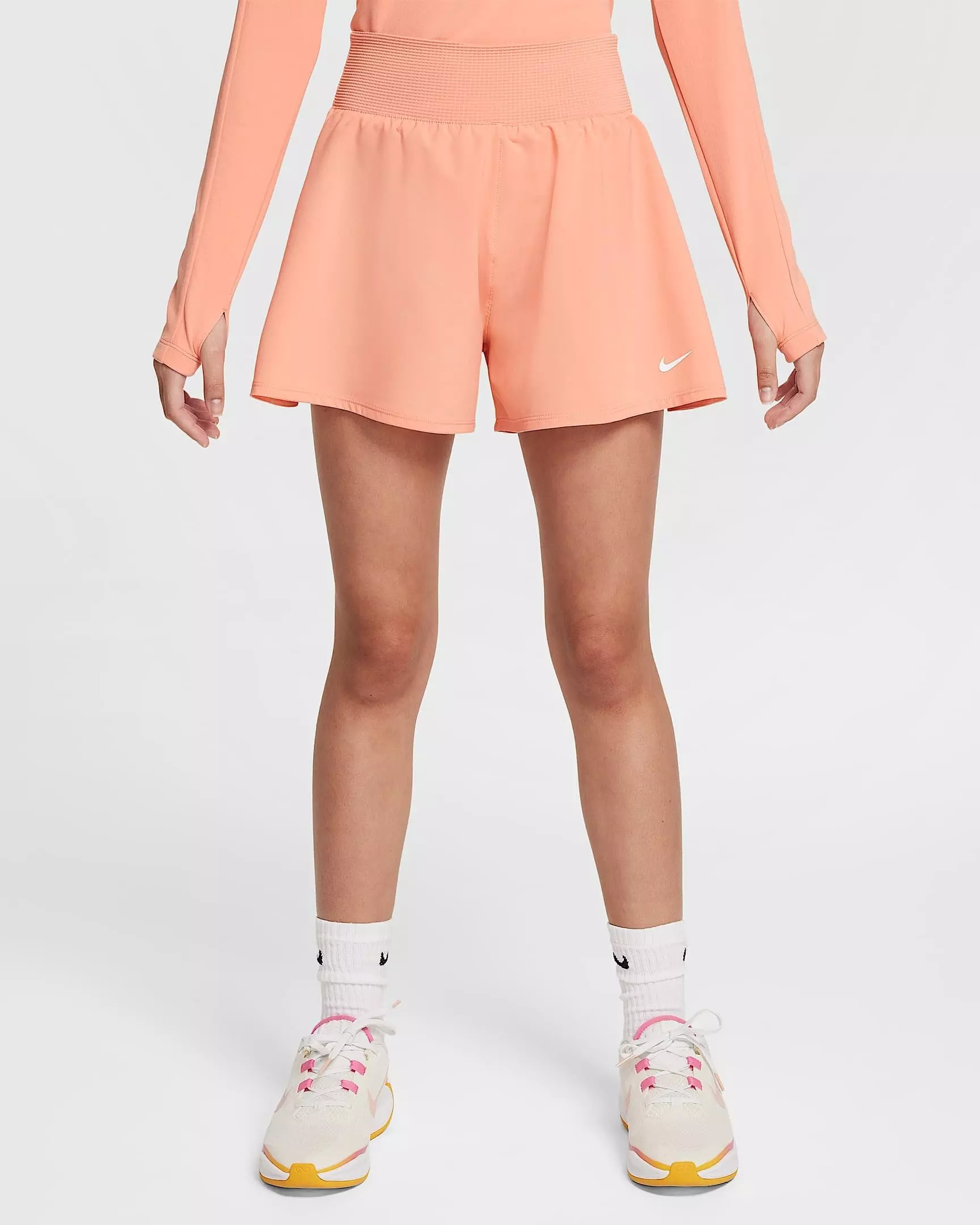 Nike Big Girls' Dri-FIT FM Shorts - ORANGE